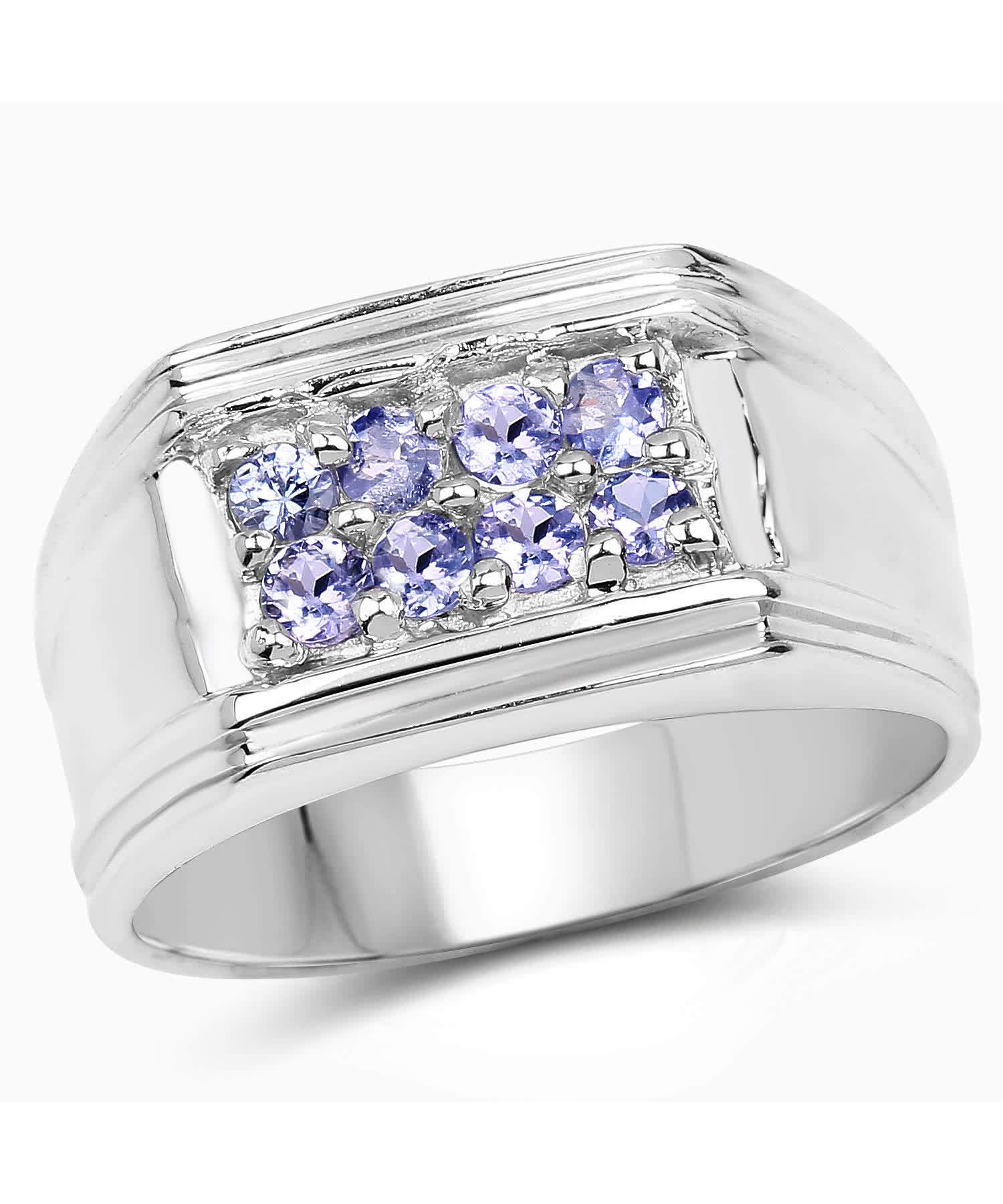 0.56ctw Natural Tanzanite Rhodium Plated 925 Sterling Silver Ring View 1