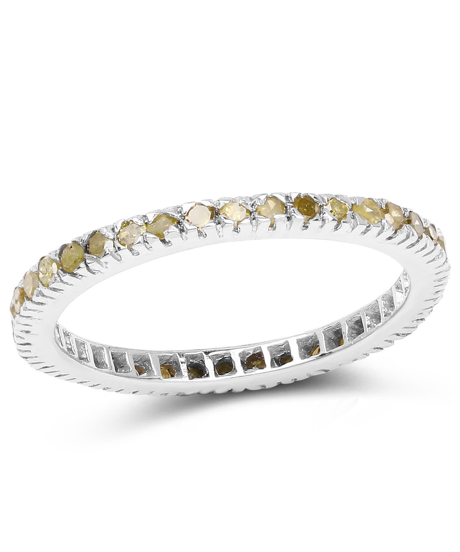 0.57ctw Fancy Yellow Diamond Rhodium Plated 925 Sterling Silver Eternity Band View 1