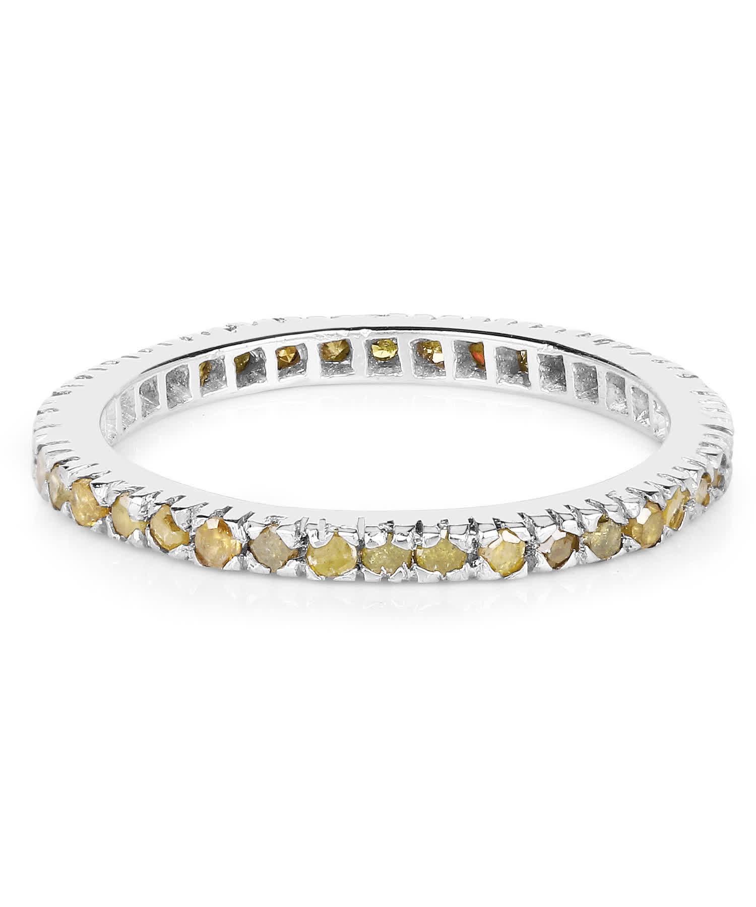 0.57ctw Fancy Yellow Diamond Rhodium Plated 925 Sterling Silver Eternity Band View 3