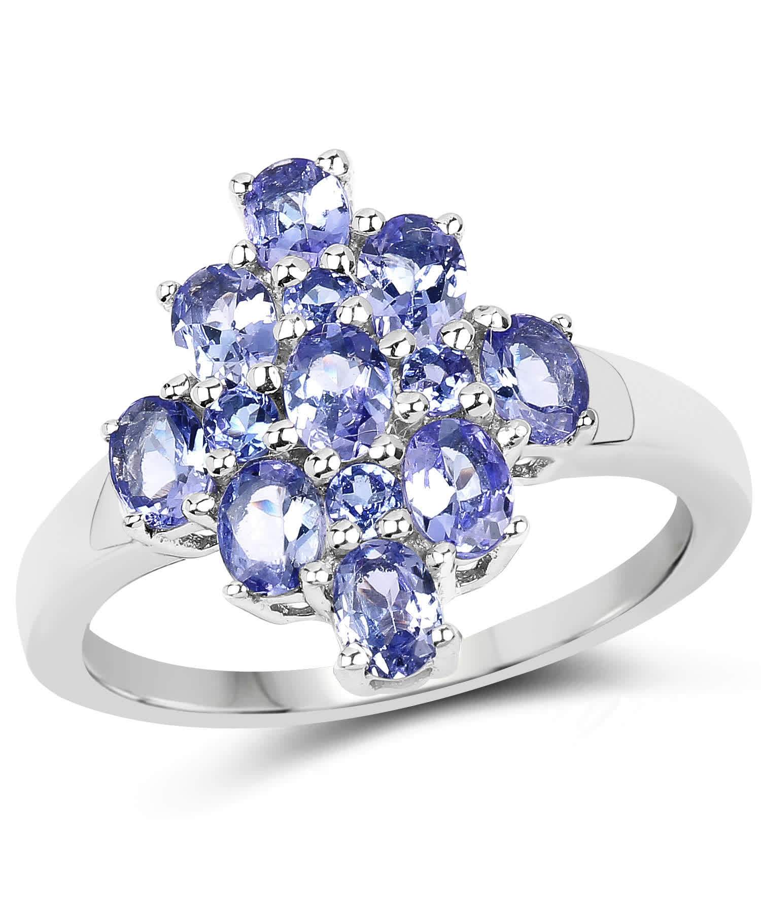 1.67ctw Natural Tanzanite Rhodium Plated 925 Sterling Silver Cluster Ring View 1