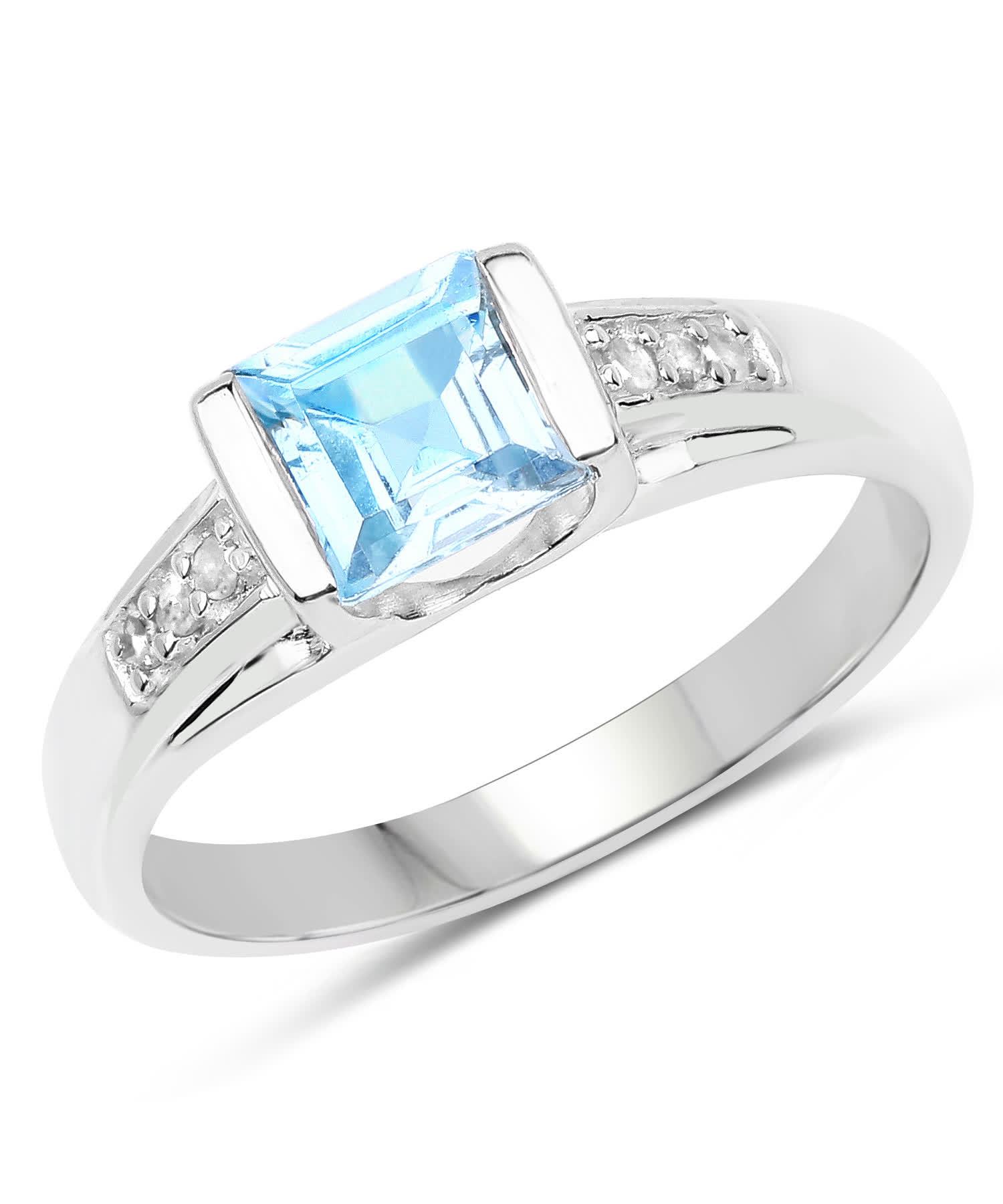 1.32ctw Natural Sky Blue Topaz and Diamond Rhodium Plated 925 Sterling Silver Right Hand Ring View 1