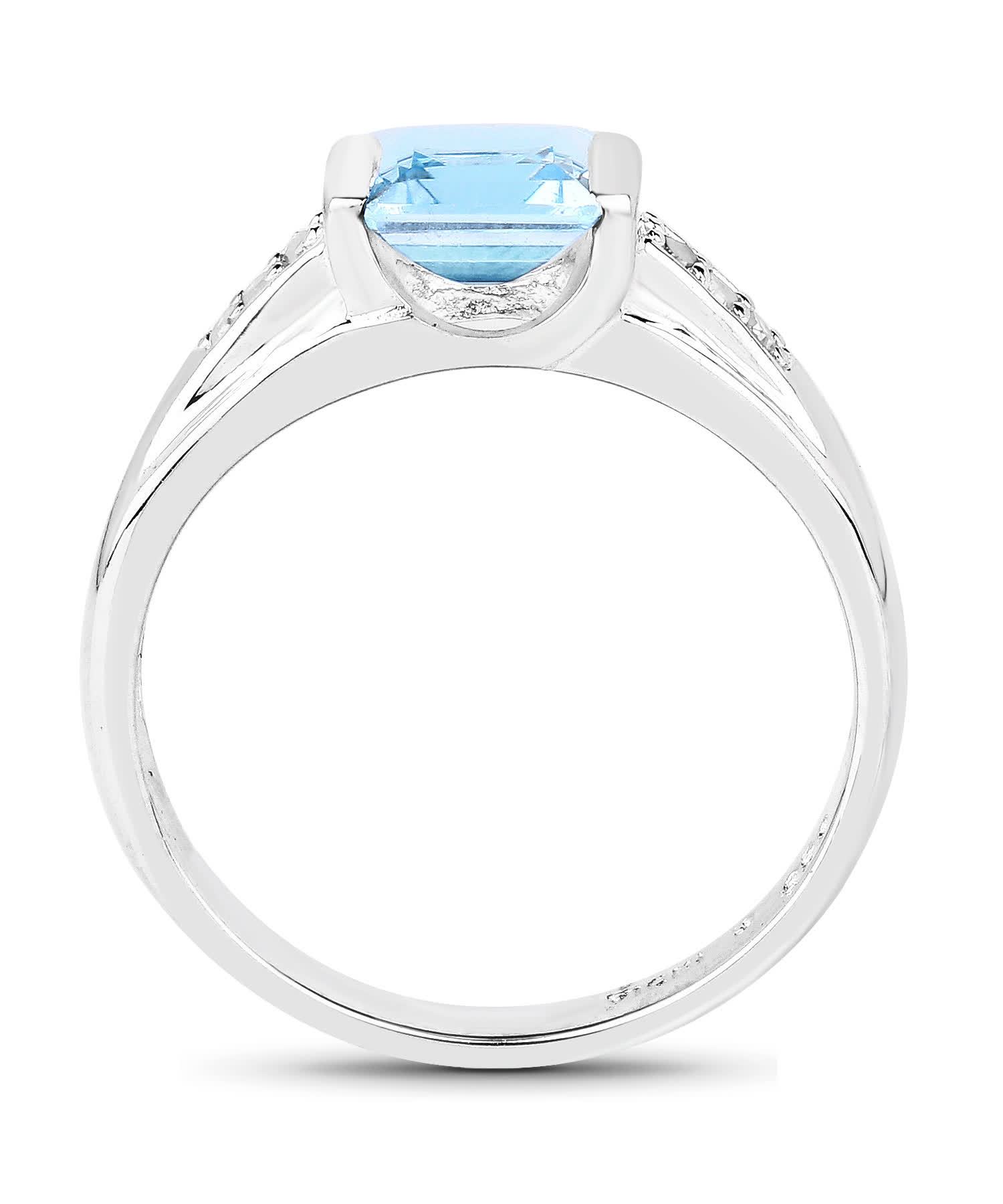 1.32ctw Natural Sky Blue Topaz and Diamond Rhodium Plated 925 Sterling Silver Right Hand Ring View 2