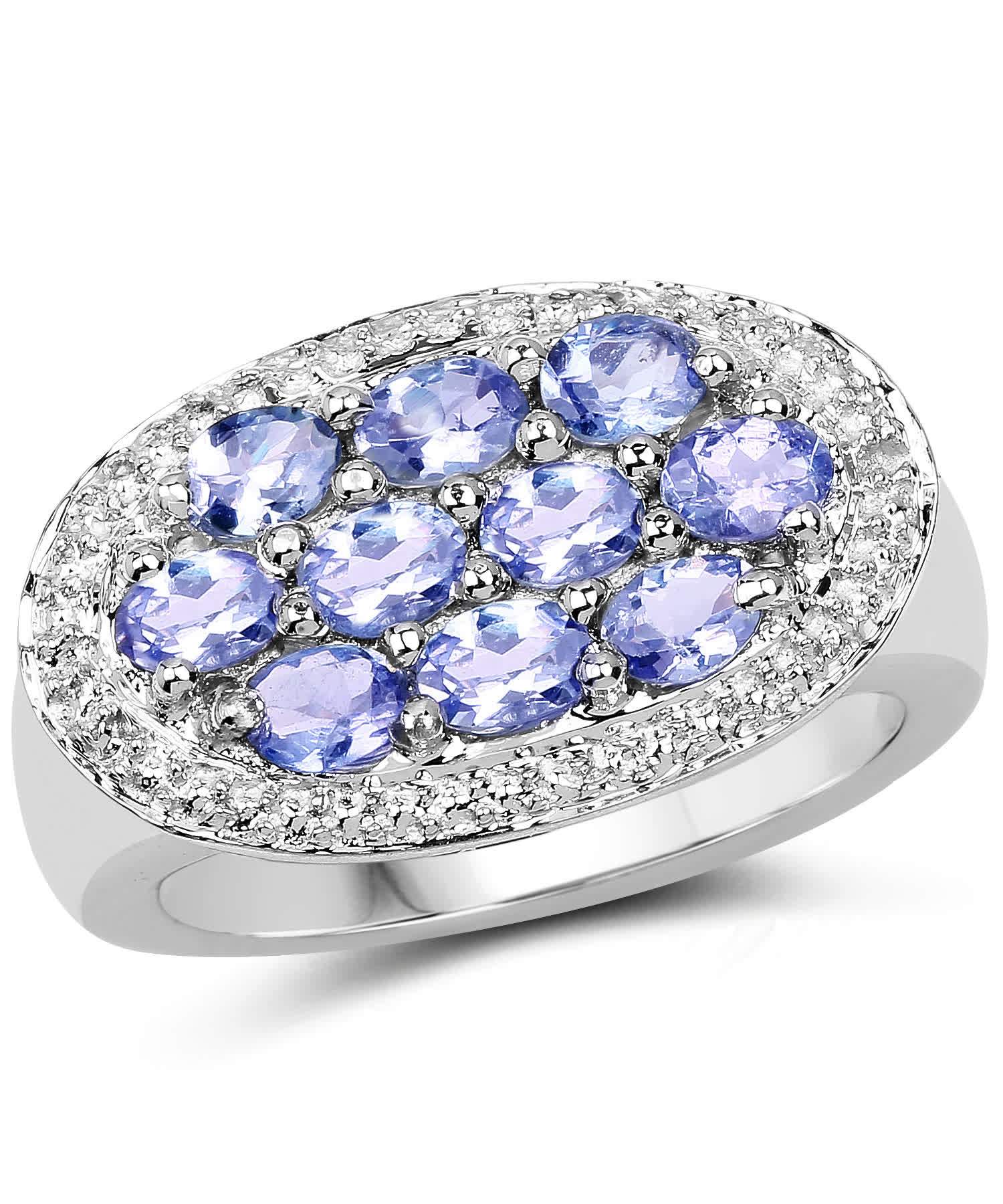 1.70ctw Natural Tanzanite Rhodium Plated 925 Sterling Silver Right Hand Ring View 1