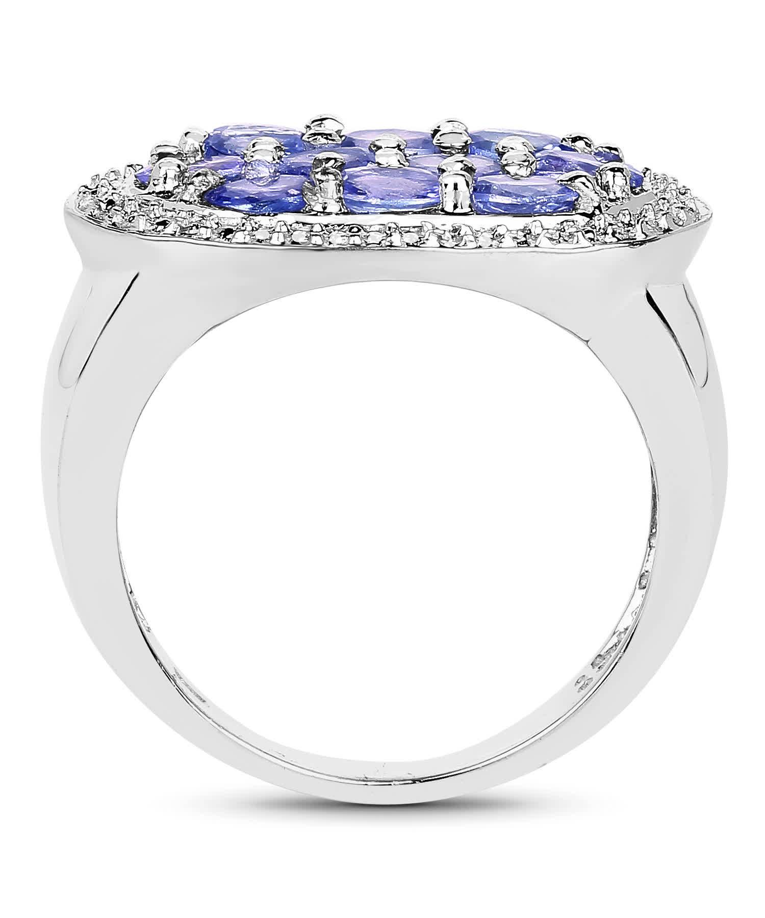 1.70ctw Natural Tanzanite Rhodium Plated 925 Sterling Silver Right Hand Ring View 2