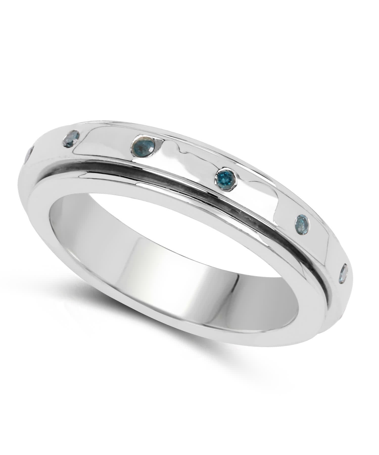 Fancy Blue Diamond Rhodium Plated 925 Sterling Silver Band View 2