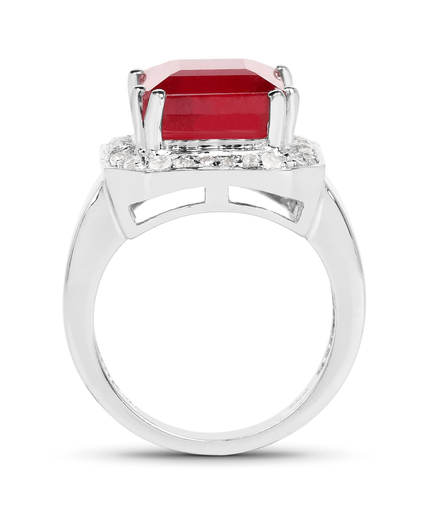 6.36ctw Natural Ruby and Topaz Rhodium Plated 925 Sterling Silver Halo Cocktail Ring View 2