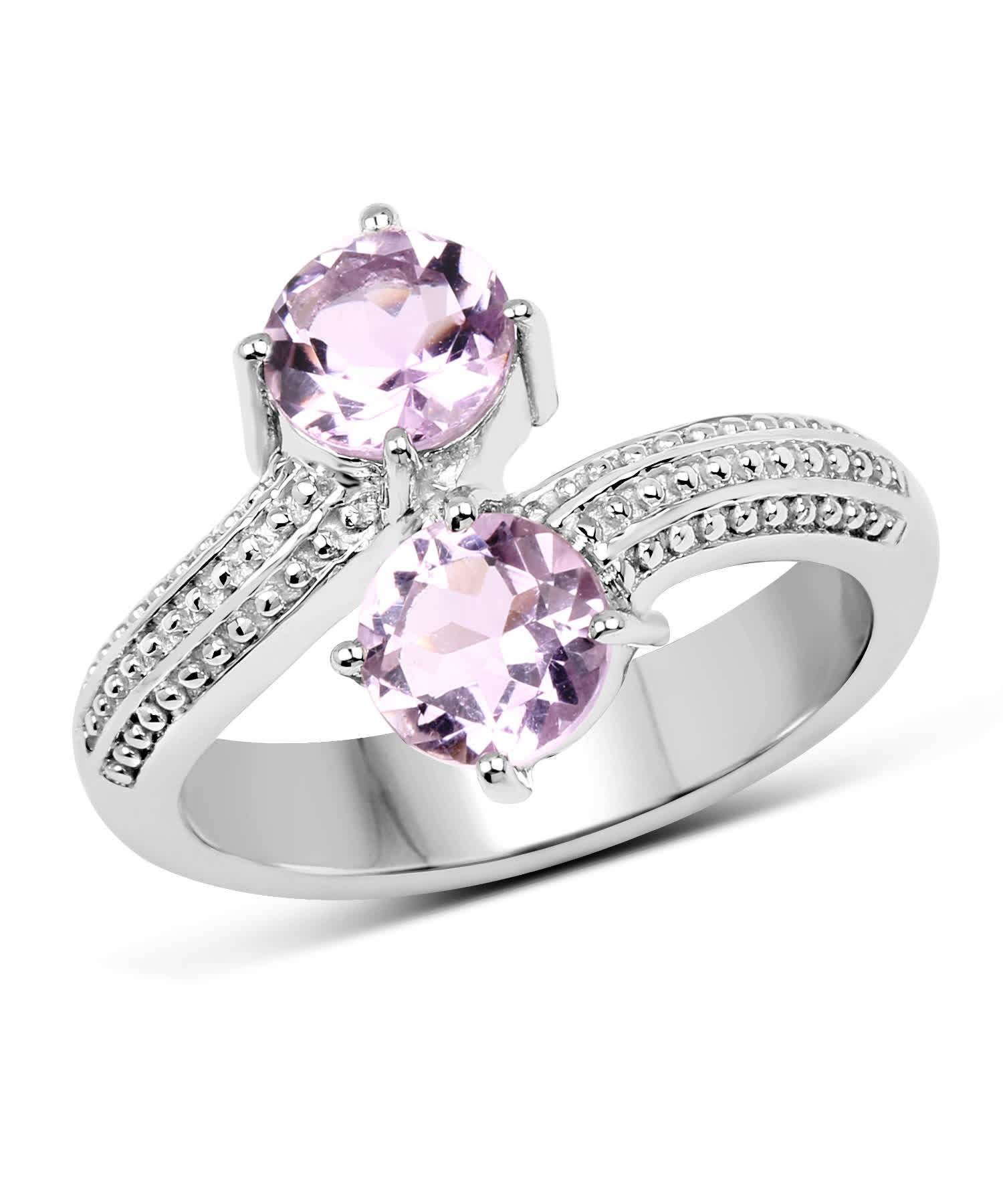 1.46ctw Natural Amethyst Rhodium Plated 925 Sterling Silver Two-Stone Ring View 1