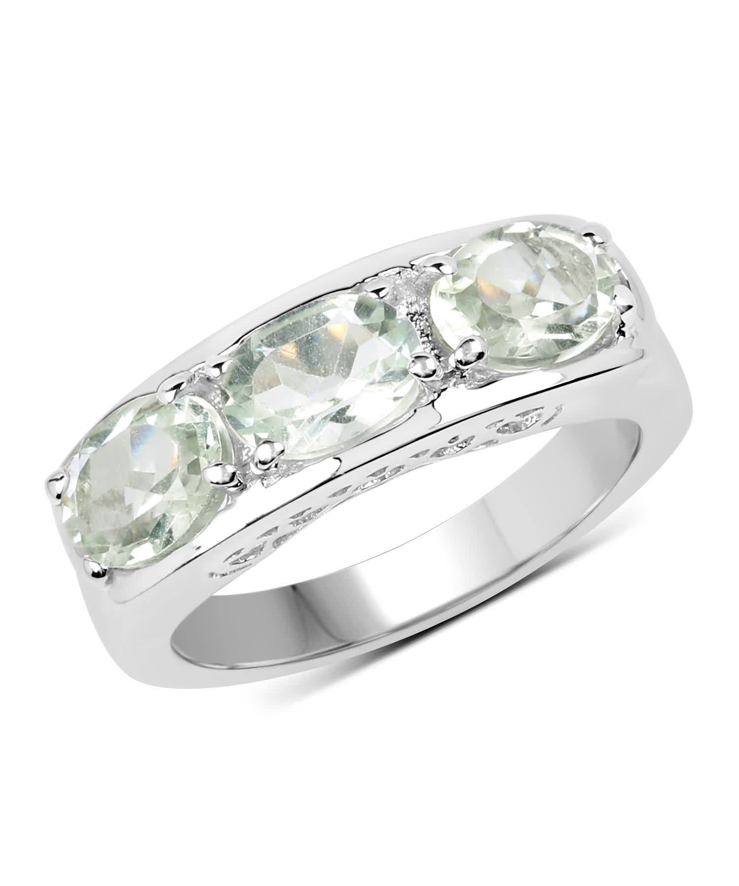 2.40ctw Natural Green Amethyst Rhodium Plated 925 Sterling Silver Three-Stone Ring View 1