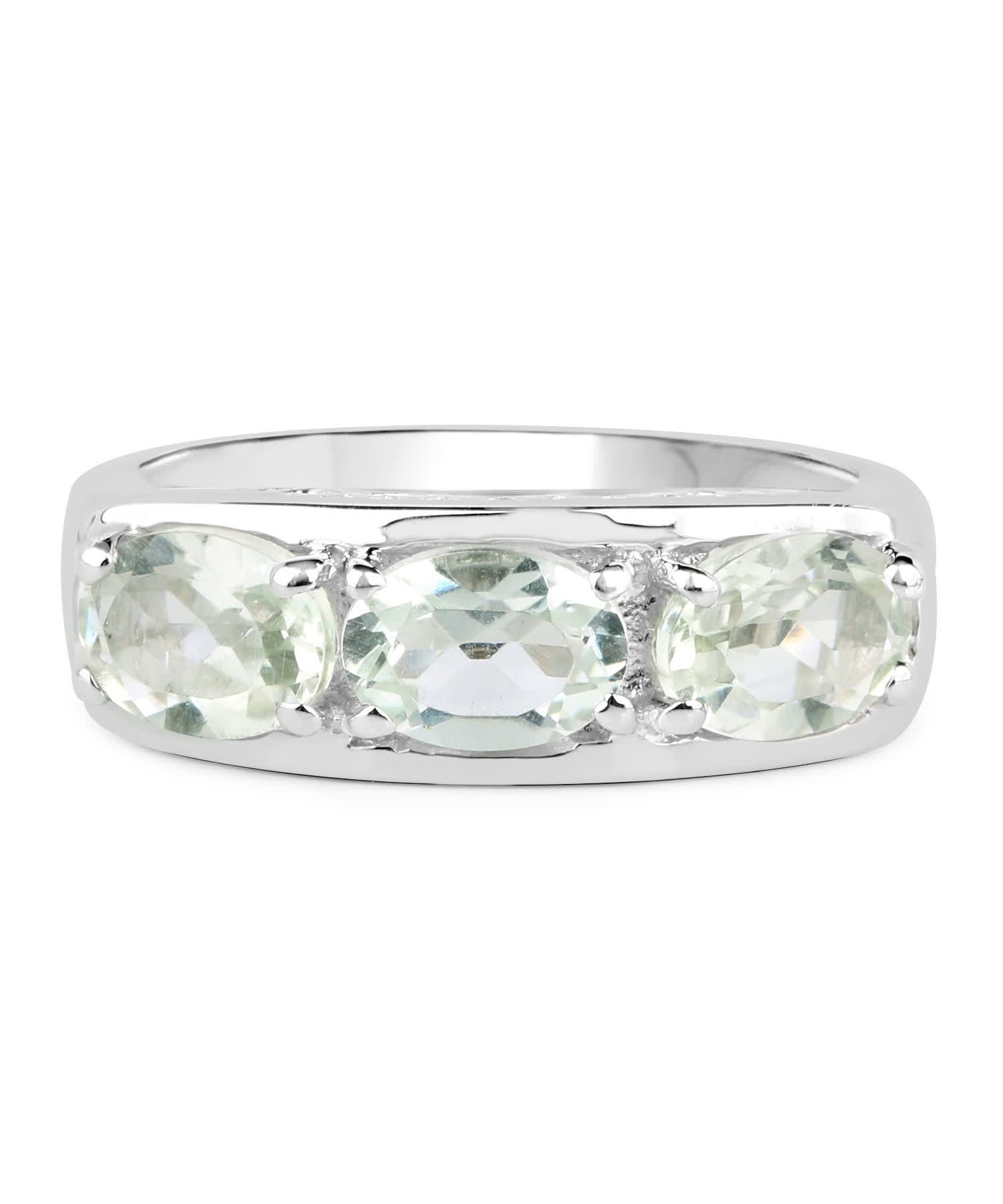 2.40ctw Natural Green Amethyst Rhodium Plated 925 Sterling Silver Three-Stone Ring View 3