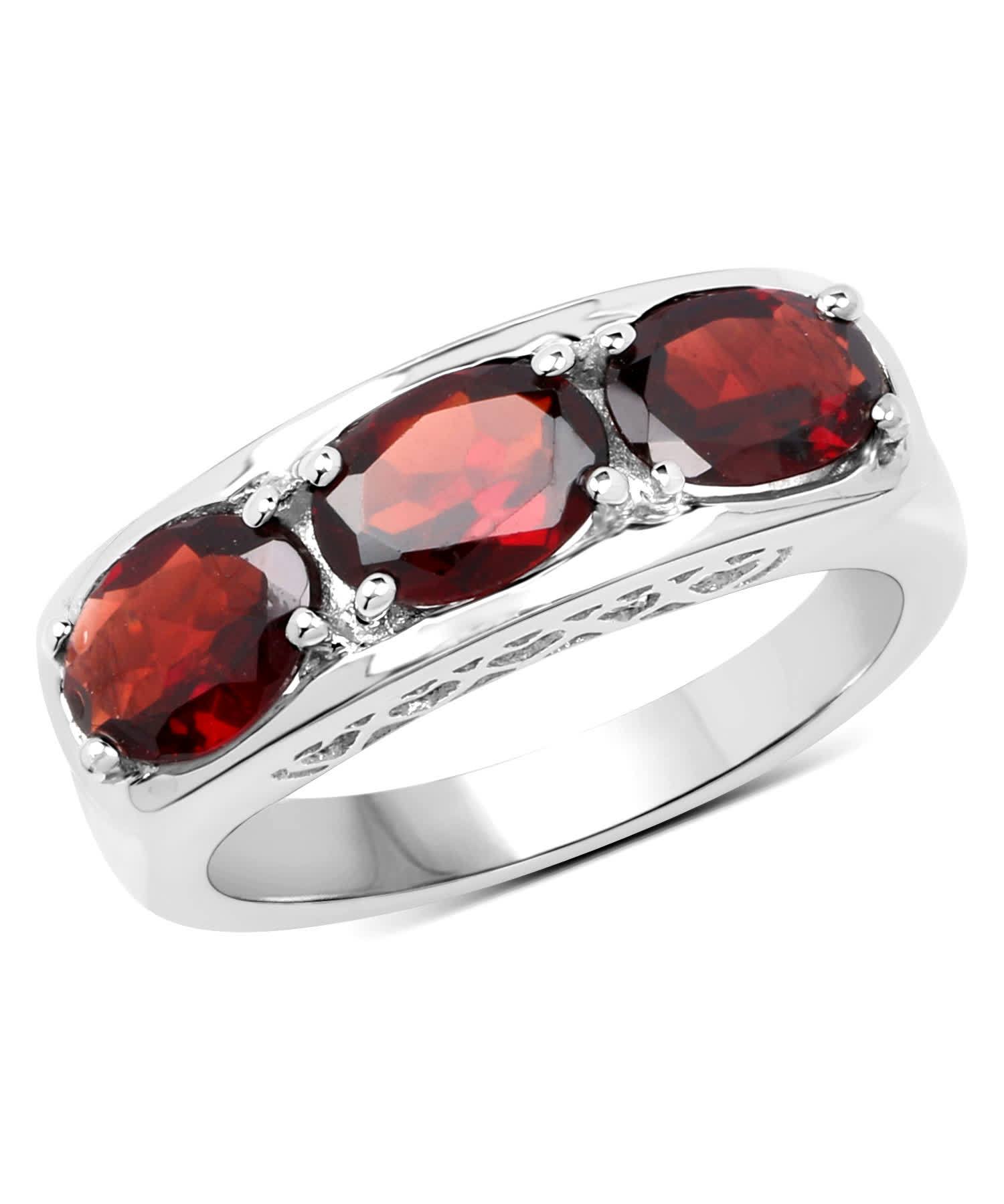 2.85ctw Natural Garnet Rhodium Plated 925 Sterling Silver Three-Stone Ring View 1