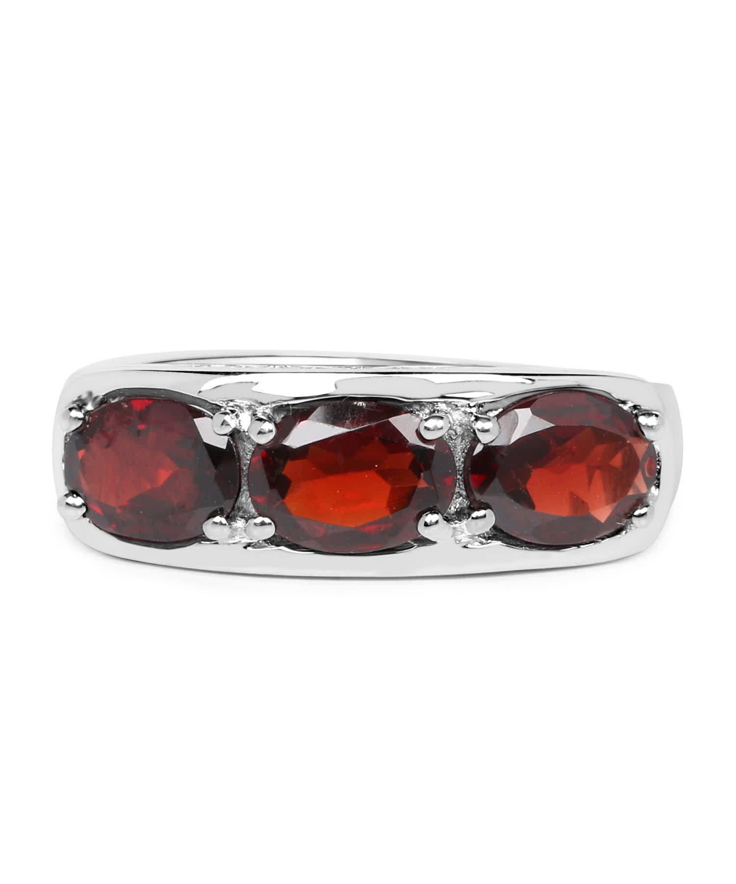 2.85ctw Natural Garnet Rhodium Plated 925 Sterling Silver Three-Stone Ring View 3