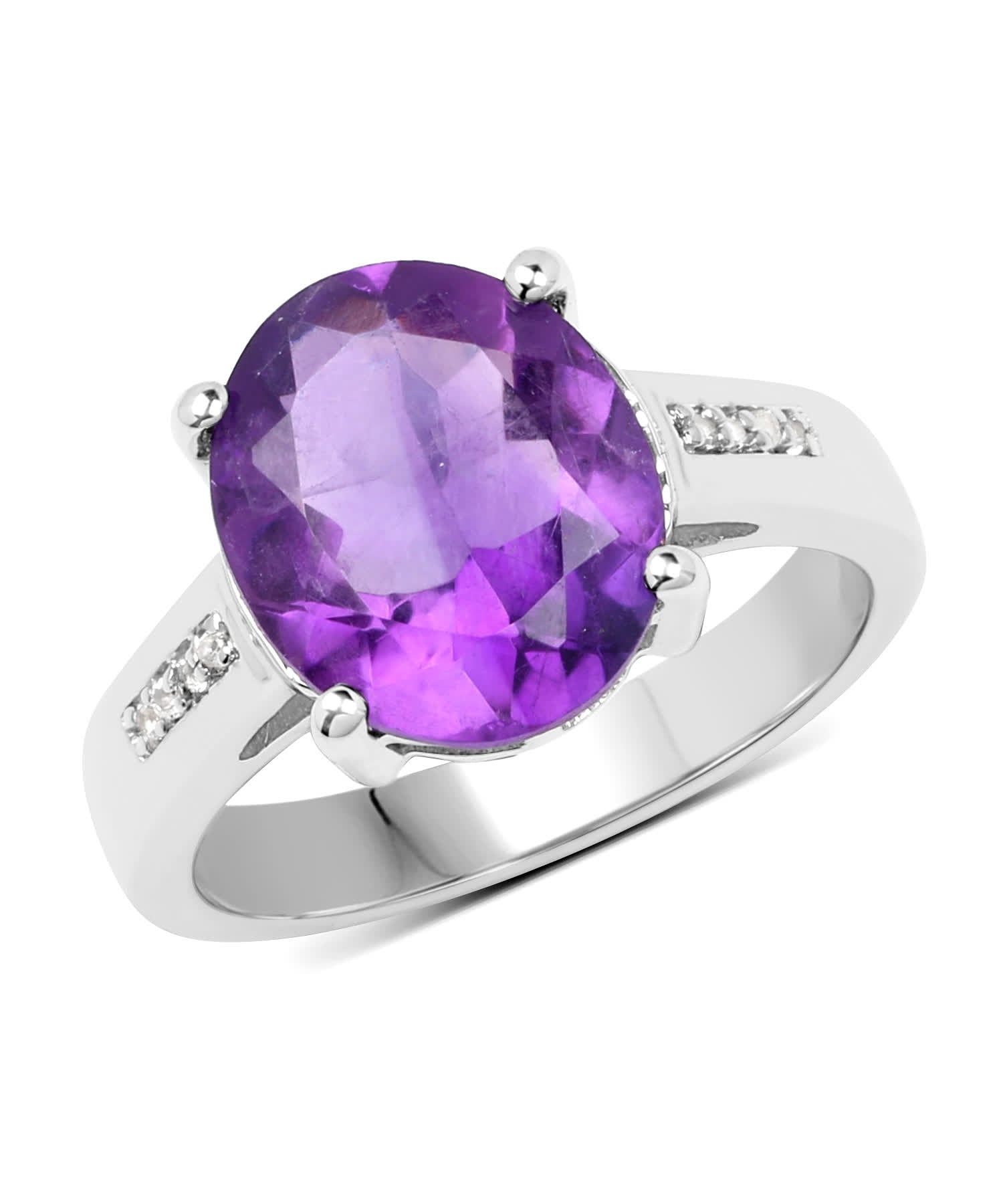 3.84 ctw Natural Amethyst and Topaz Rhodium Plated 925 Sterling Silver Cocktail Ring View 1