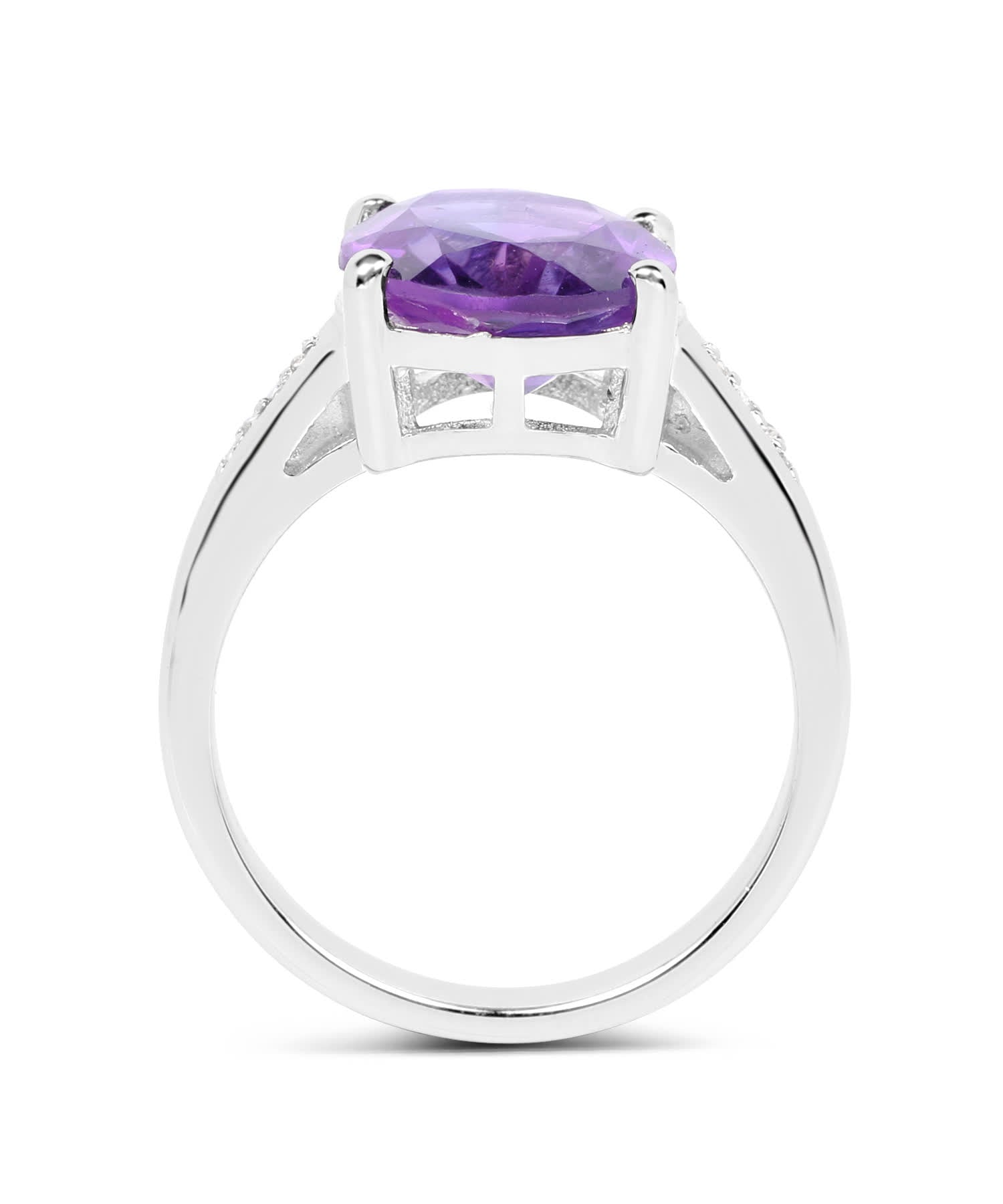 3.84 ctw Natural Amethyst and Topaz Rhodium Plated 925 Sterling Silver Cocktail Ring View 2