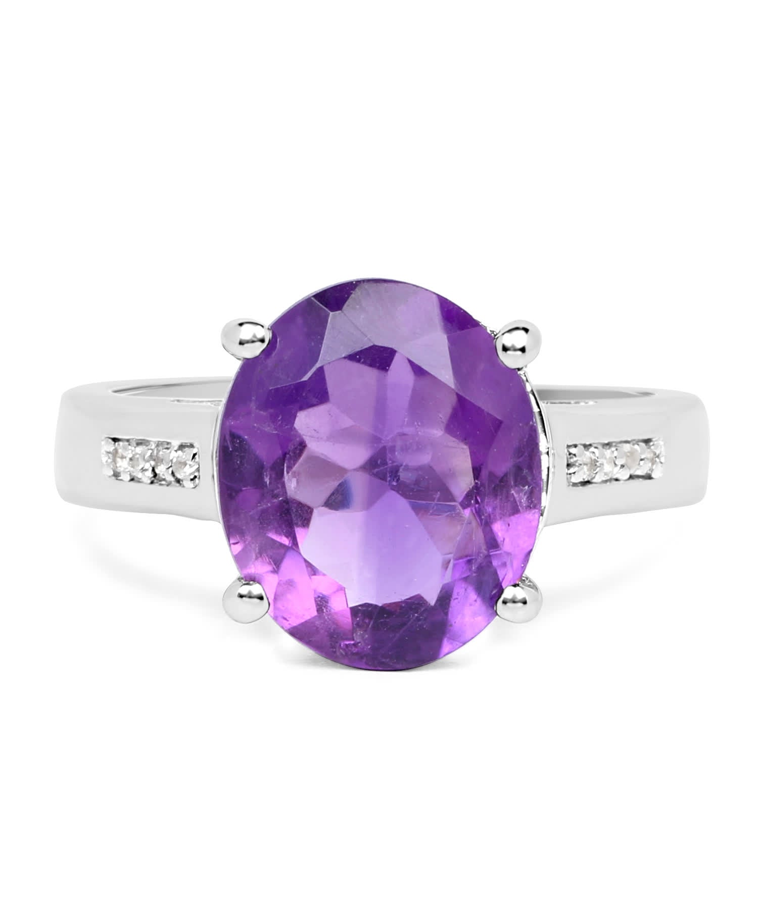 3.84 ctw Natural Amethyst and Topaz Rhodium Plated 925 Sterling Silver Cocktail Ring View 3