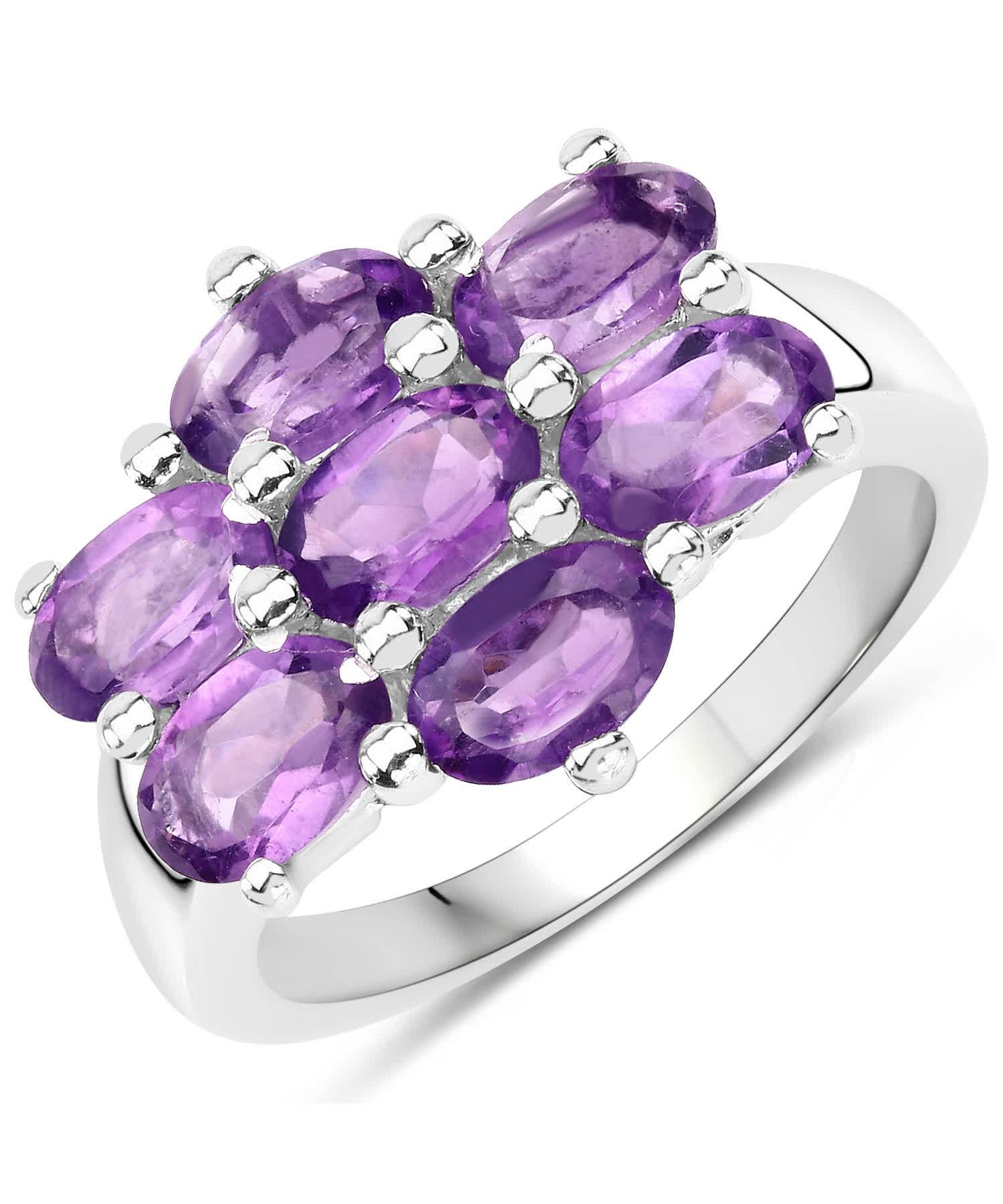 3.01ctw Natural Amethyst Rhodium Plated 925 Sterling Silver Fashion Ring View 1