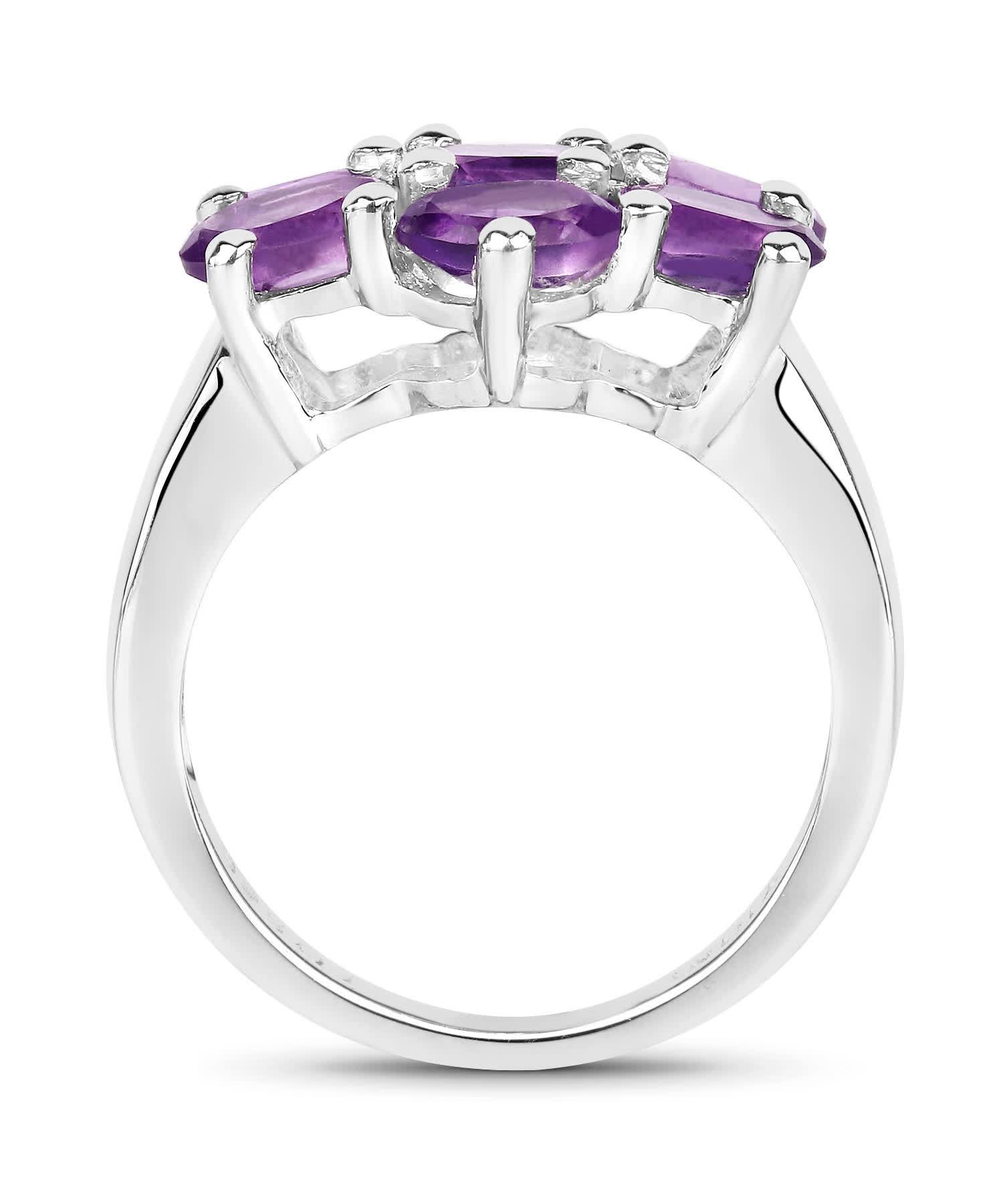 3.01ctw Natural Amethyst Rhodium Plated 925 Sterling Silver Fashion Ring View 2