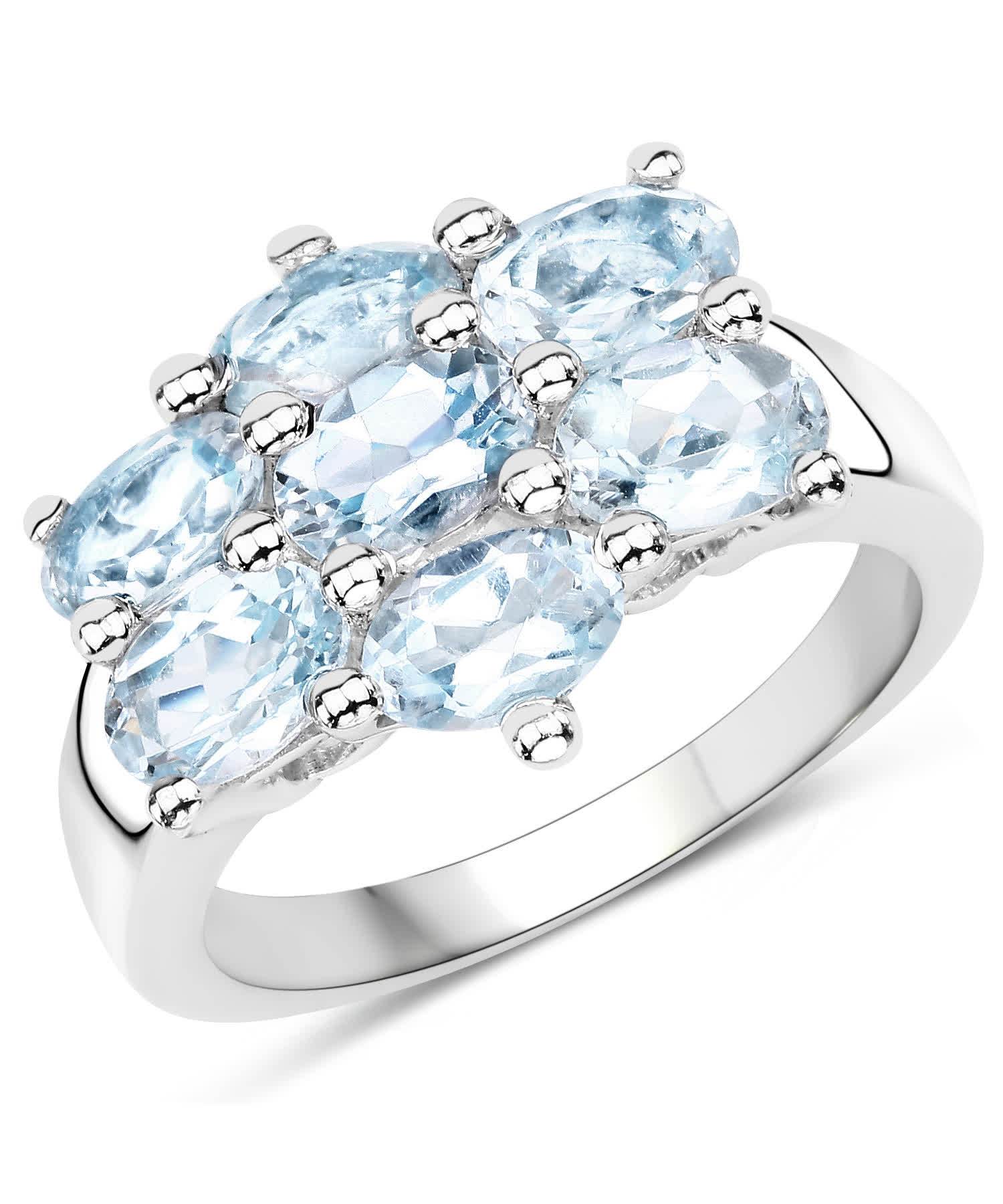 3.57ctw Natural Sky Blue Topaz Rhodium Plated 925 Sterling Silver Fashion Ring View 1