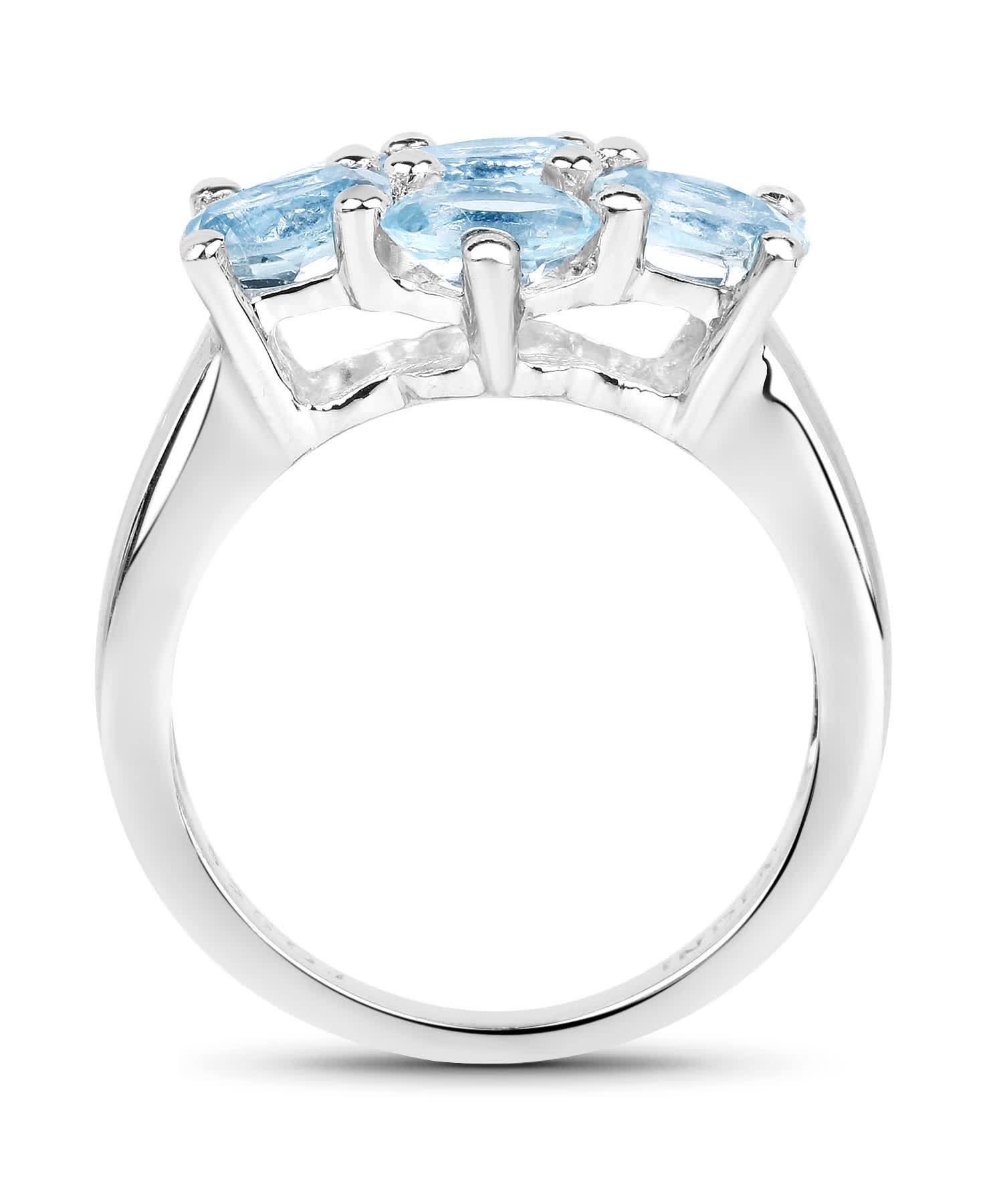 3.57ctw Natural Sky Blue Topaz Rhodium Plated 925 Sterling Silver Fashion Ring View 2