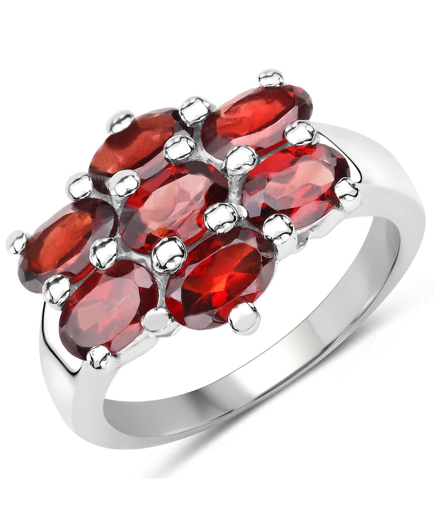 3.57ctw Natural Garnet Rhodium Plated 925 Sterling Silver Fashion Ring View 1