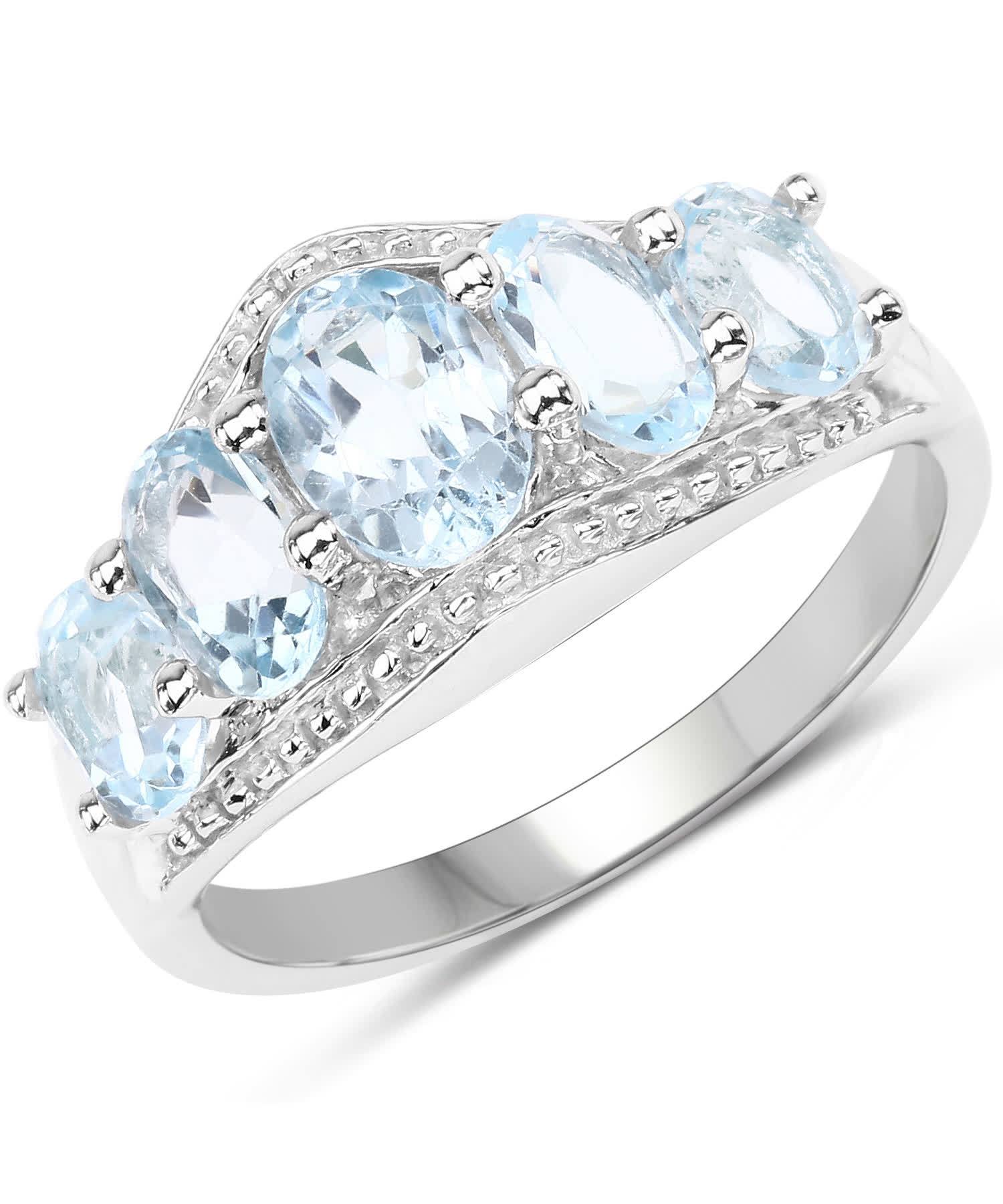 2.97ctw Natural Sky Blue Topaz Rhodium Plated 925 Sterling Silver Right Hand Ring View 1