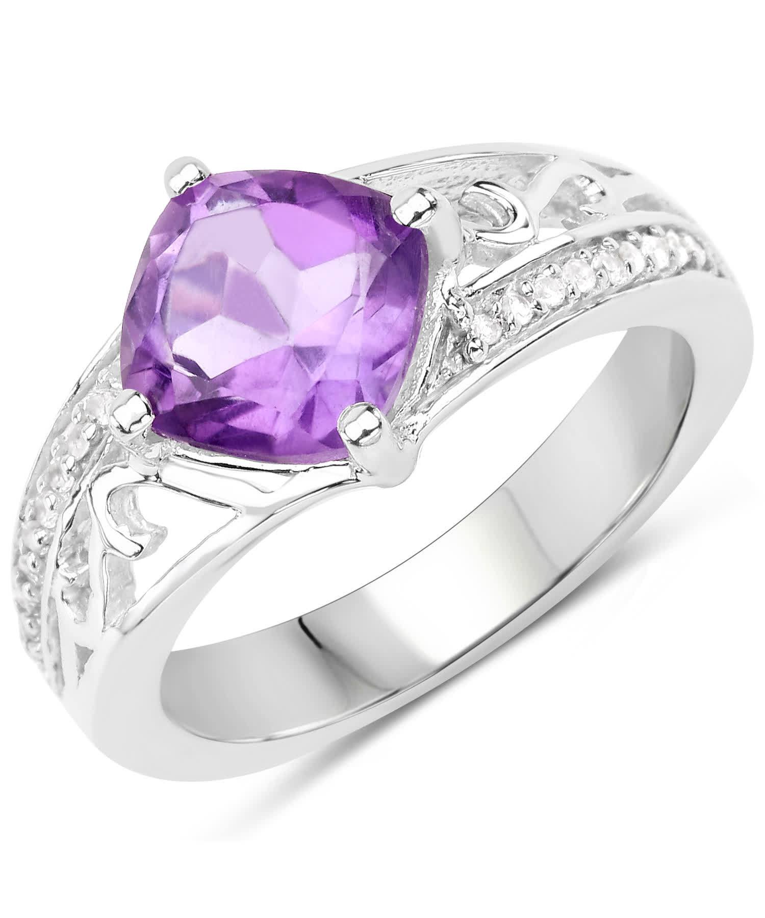 1.90ctw Natural Amethyst and Topaz Rhodium Plated 925 Sterling Silver Ring View 1