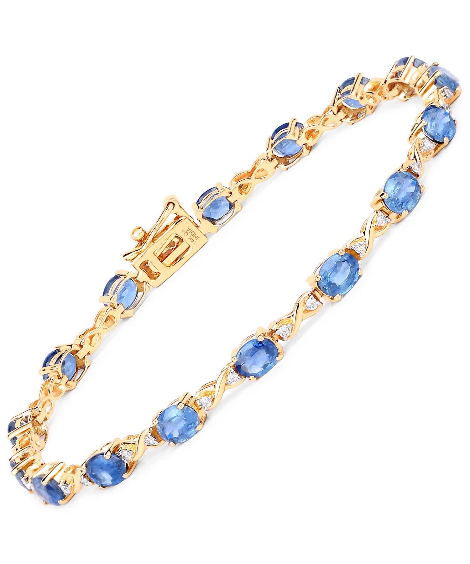 7.81ctw Natural Blue Sapphire and Diamond 14k Gold Link Bracelet View 1
