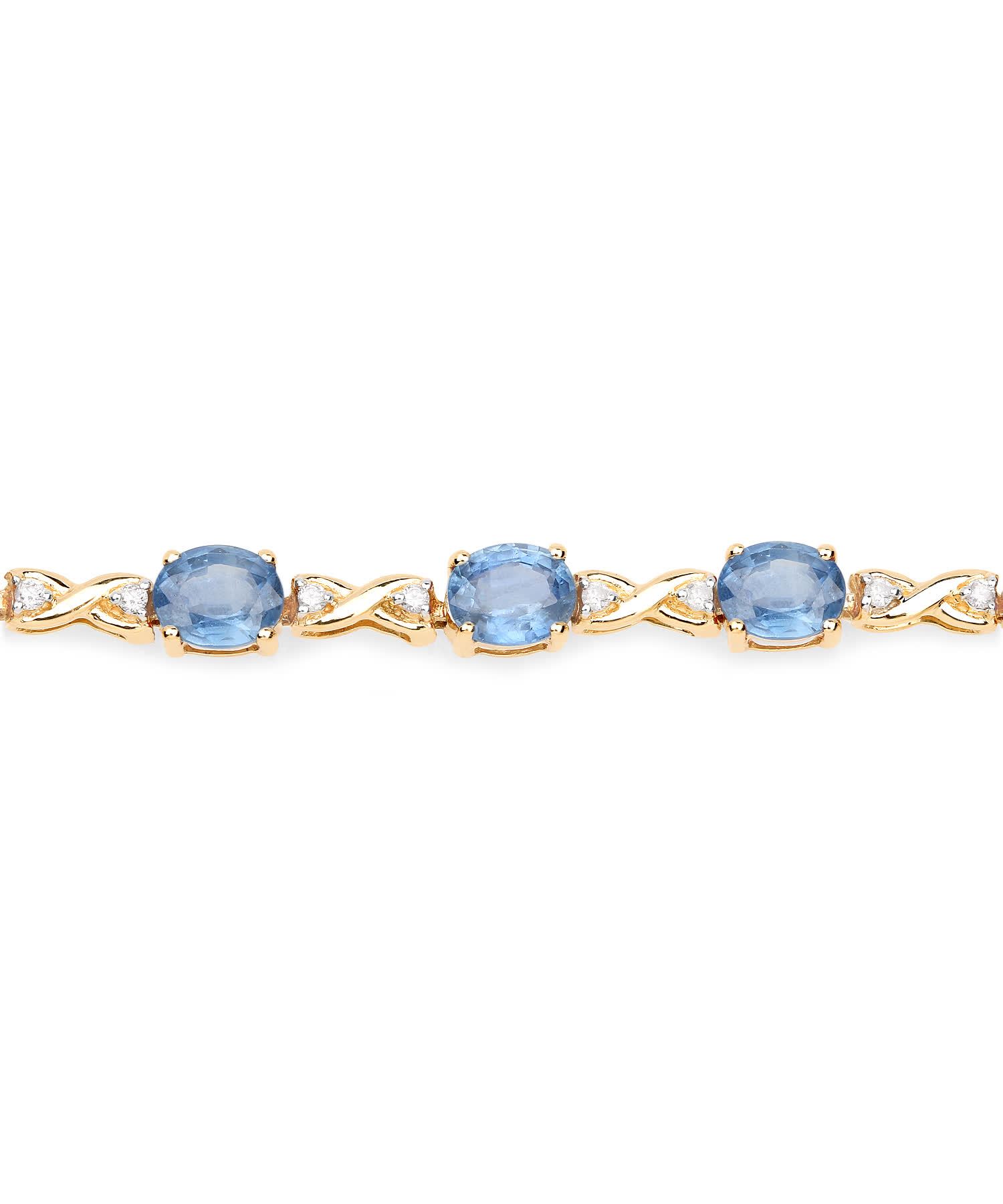 7.81ctw Natural Blue Sapphire and Diamond 14k Gold Link Bracelet View 2