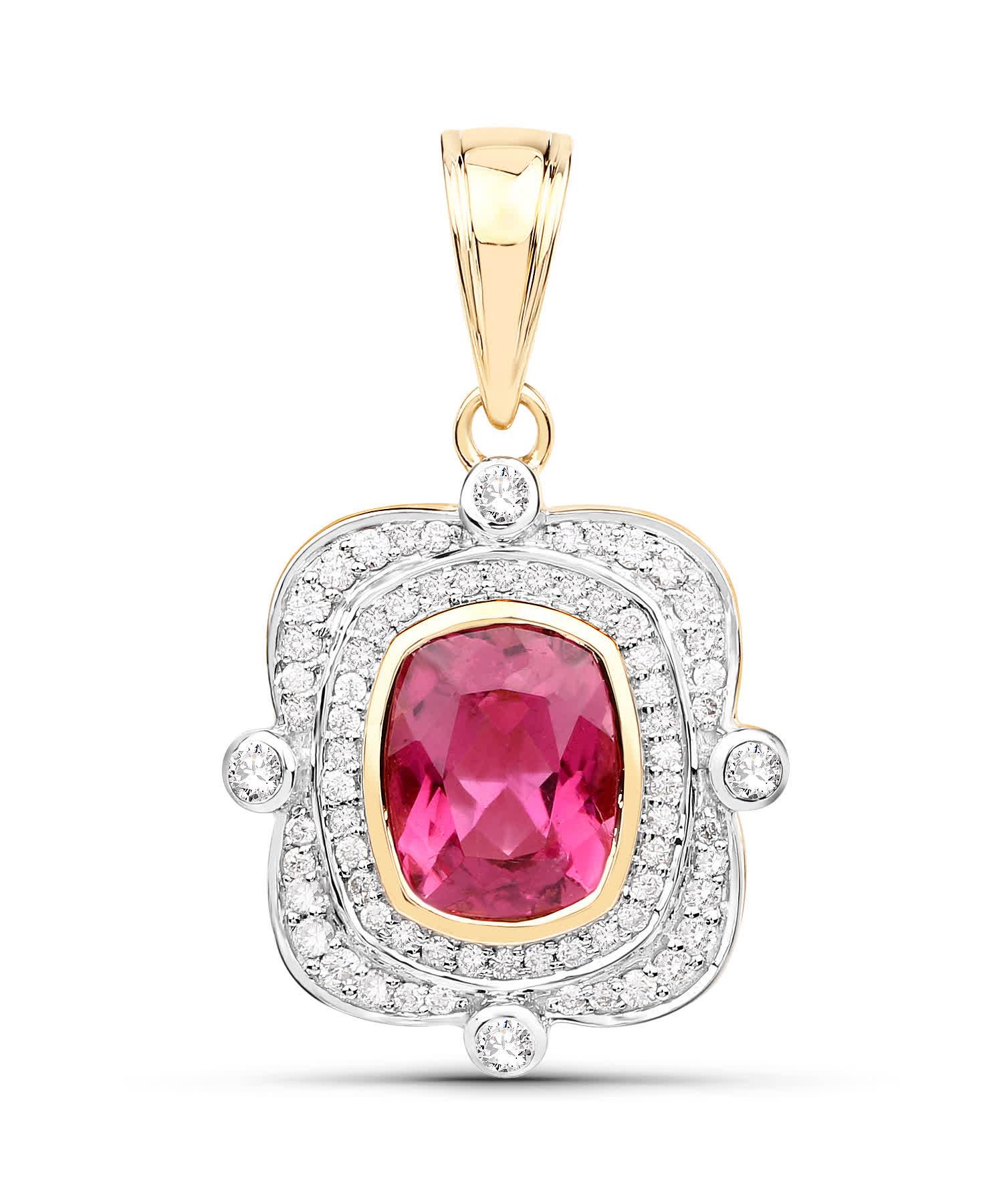 2.36ctw Natural Raspberry Rubellite and Diamond 14k Gold Double Halo Pendant (chain not included) View 2