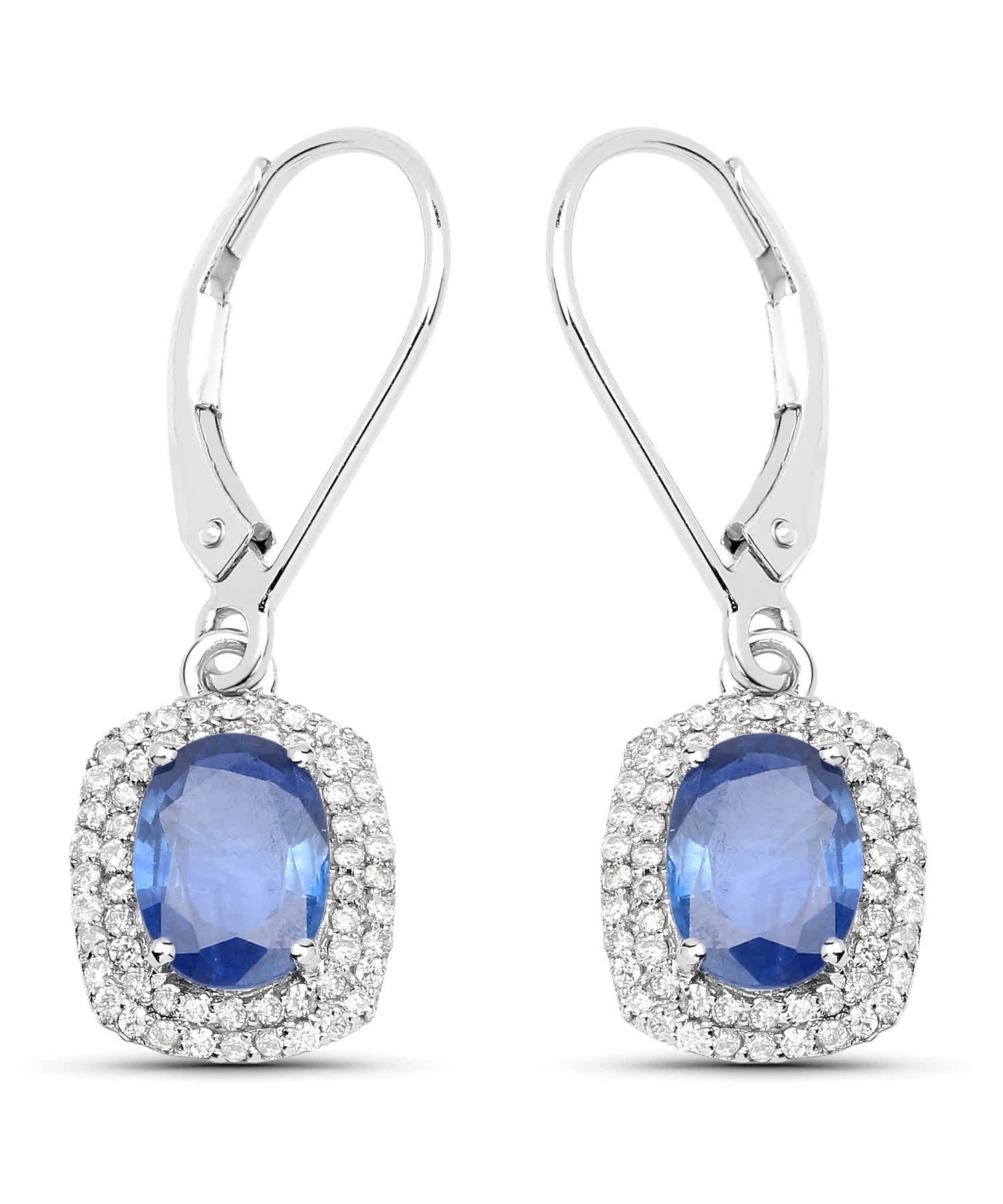 2.36ctw Natural Blue Sapphire and Diamond 14k Gold Double Halo Dangle Earrings View 1