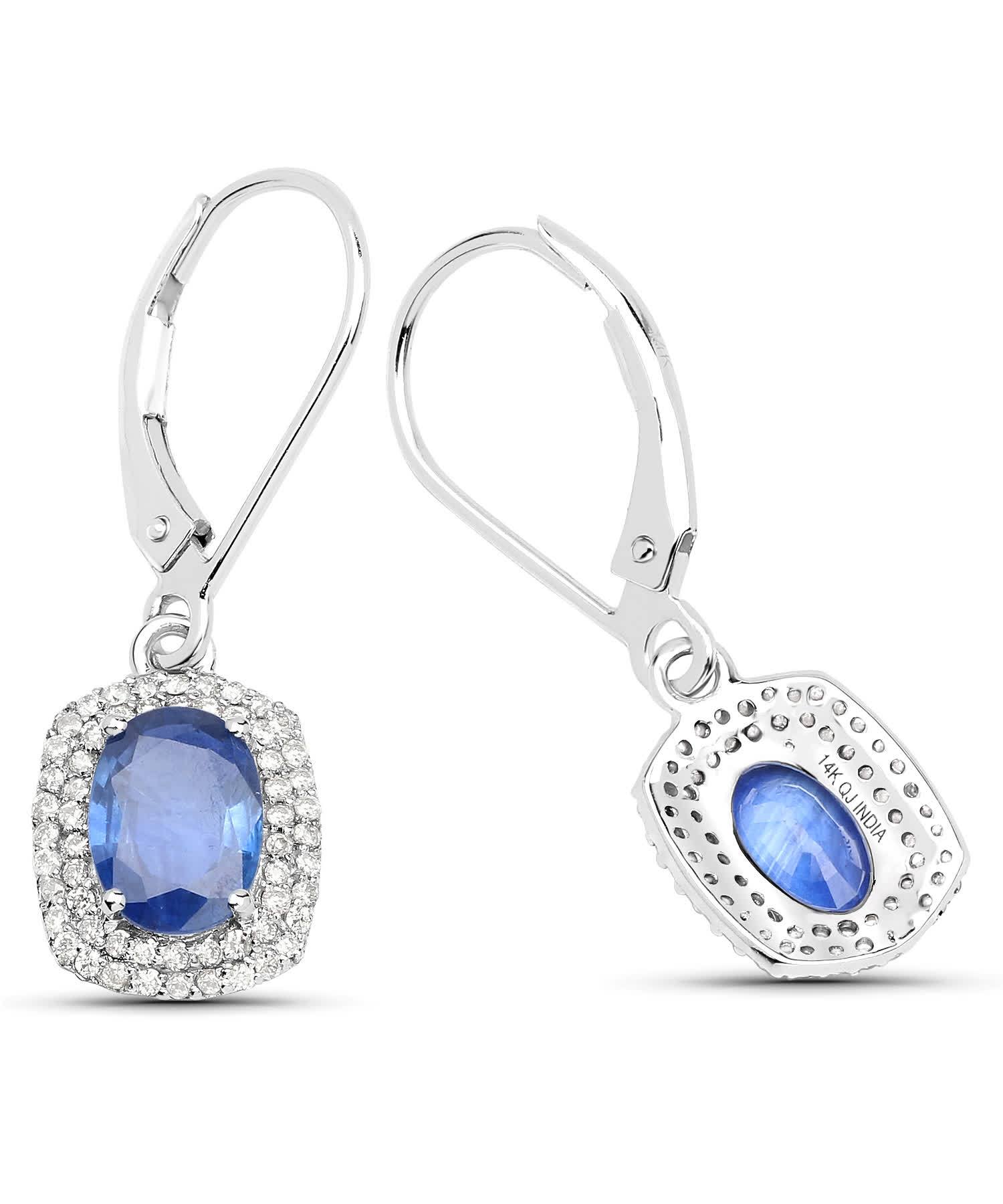 2.36ctw Natural Blue Sapphire and Diamond 14k Gold Double Halo Dangle Earrings View 2