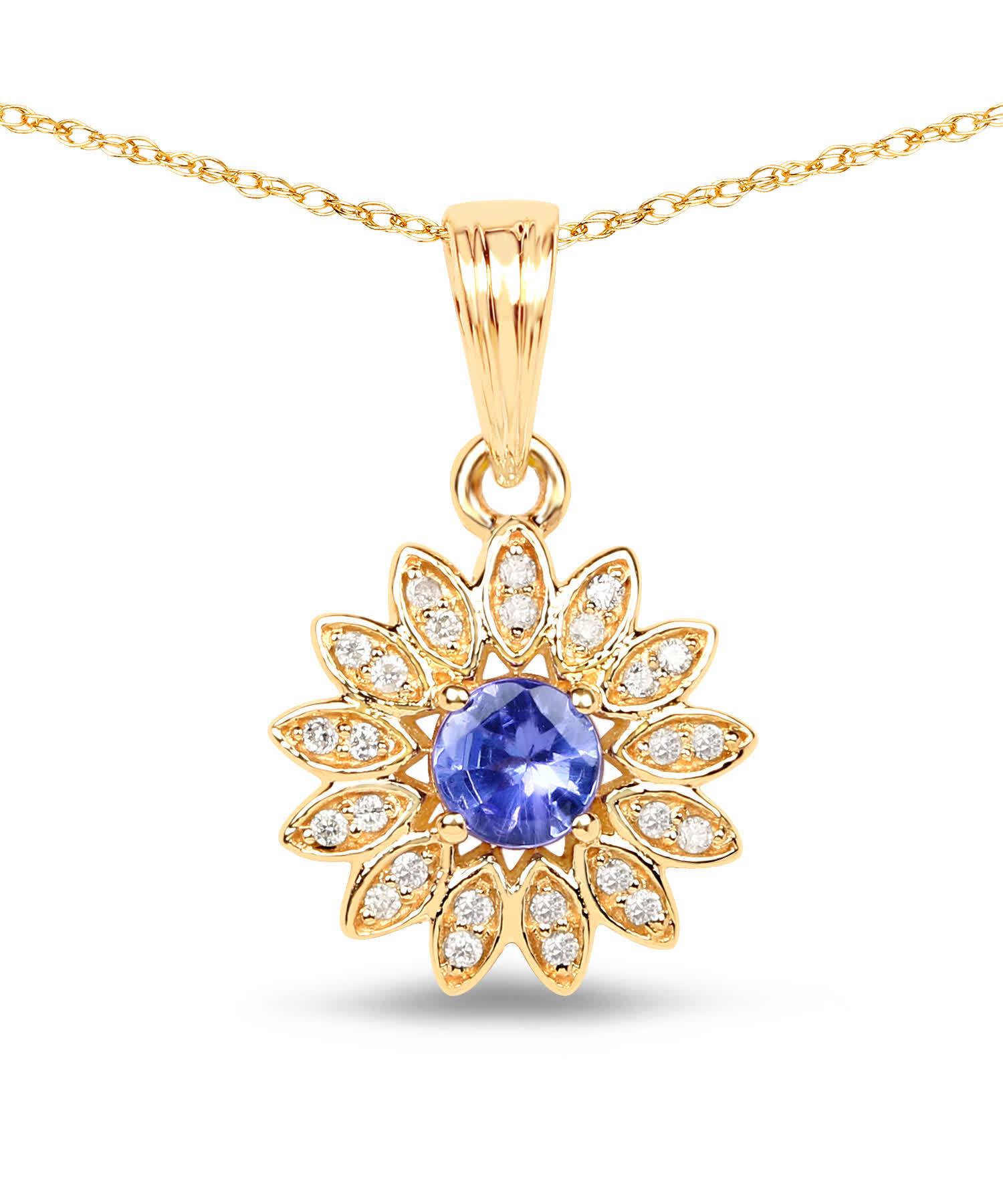 0.31ctw Natural Tanzanite and Diamond 14k Gold Flower Pendant With Chain View 1