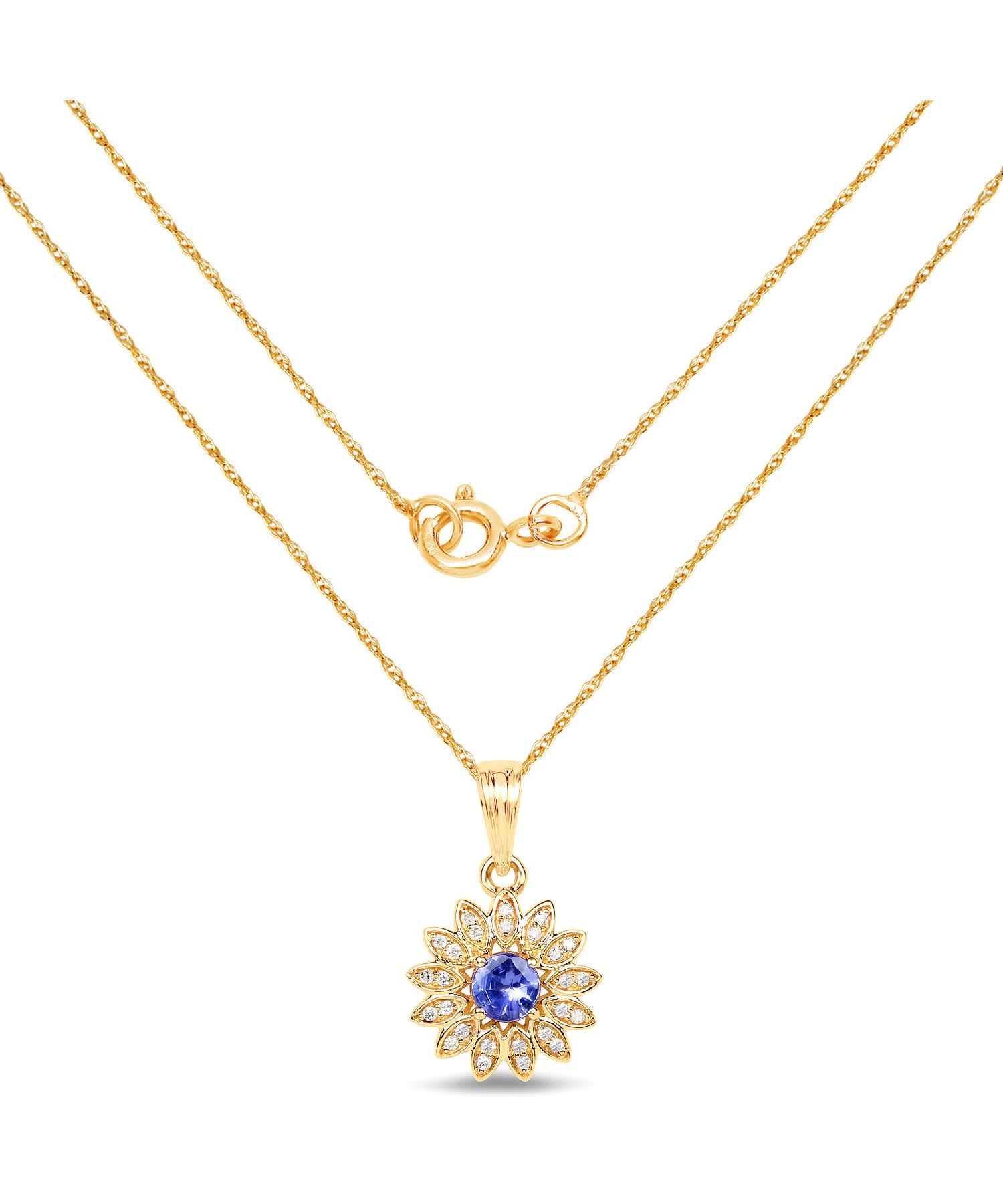 0.31ctw Natural Tanzanite and Diamond 14k Gold Flower Pendant With Chain View 2