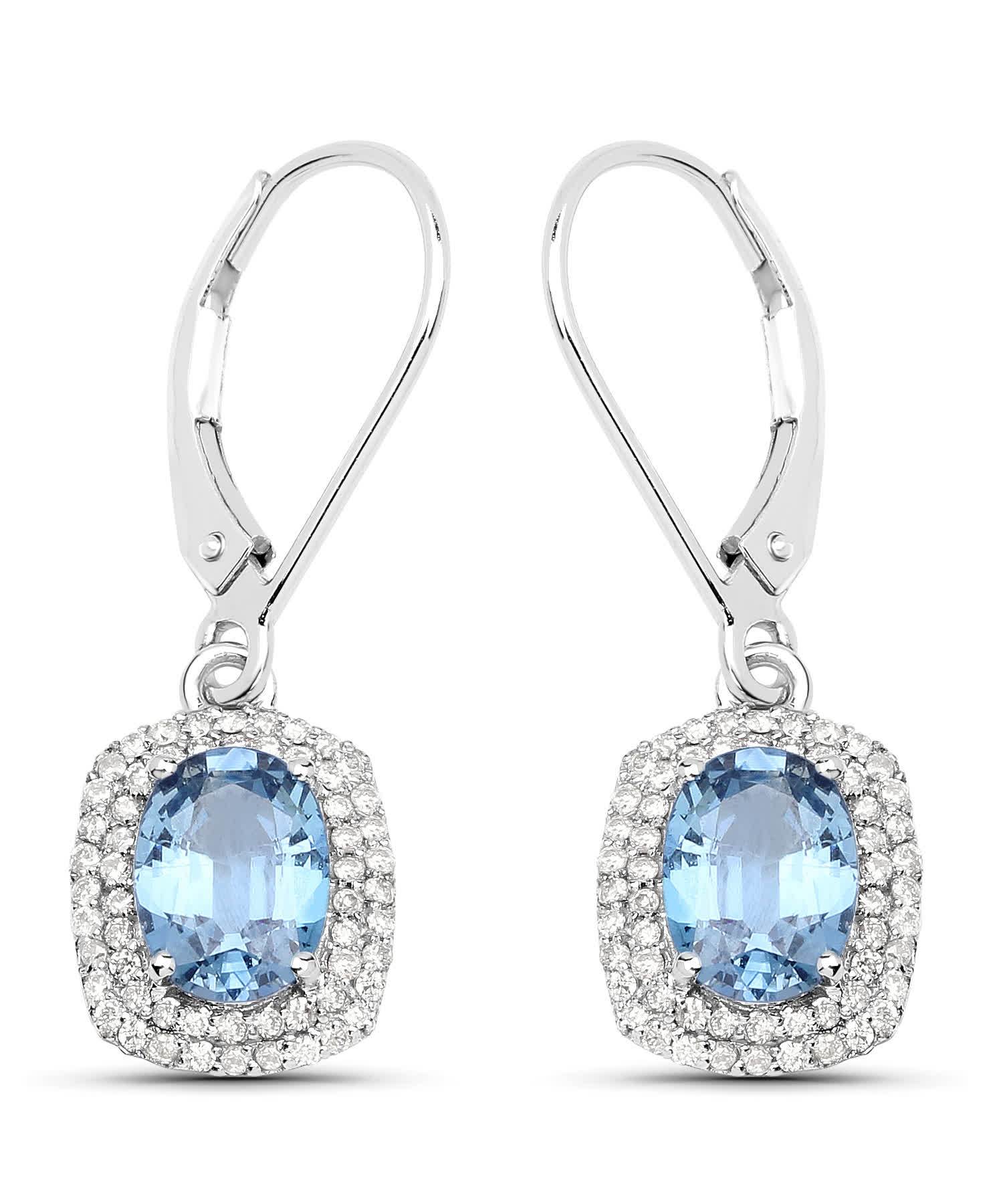 2.36ctw Natural Blue Sapphire and Diamond 14k Gold Double Halo Dangle Earrings View 1