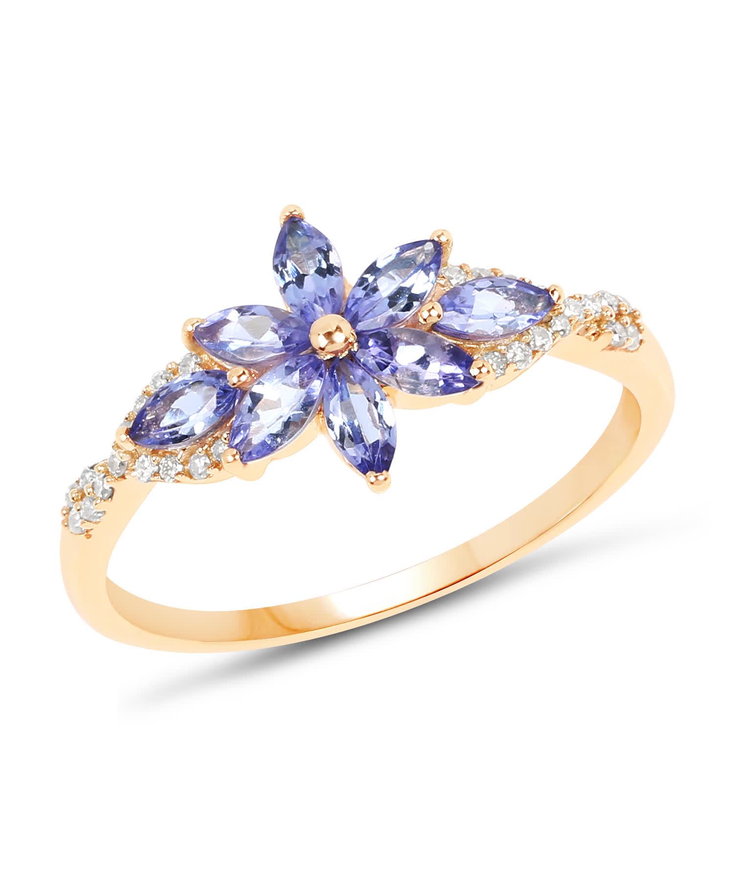 0.72ctw Natural Tanzanite and Diamond 14k Gold Flower Right Hand Ring View 1