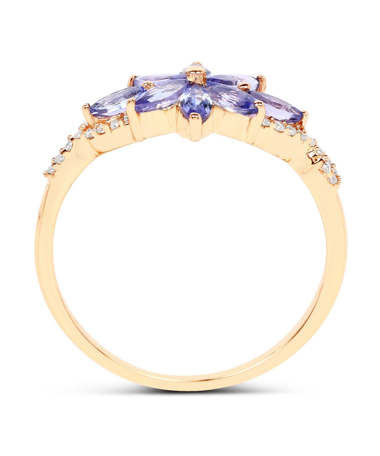 0.72ctw Natural Tanzanite and Diamond 14k Gold Flower Right Hand Ring View 2