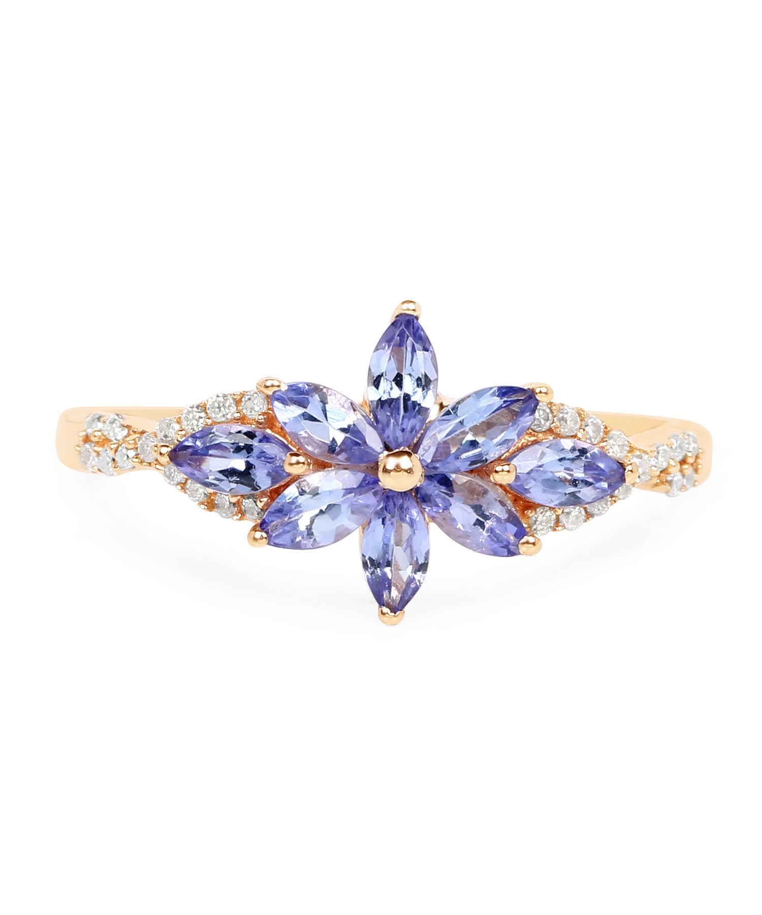 0.72ctw Natural Tanzanite and Diamond 14k Gold Flower Right Hand Ring View 3