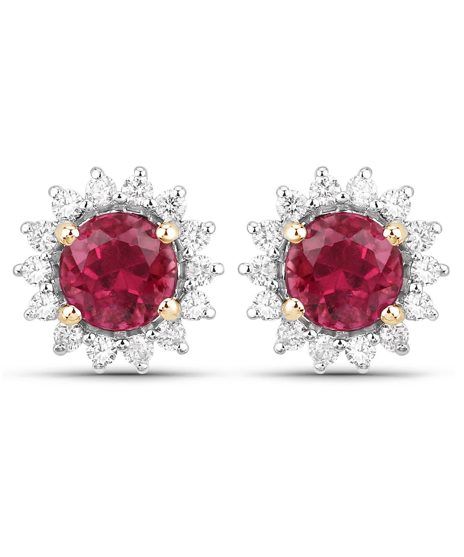 1.24ctw Natural Rubellite and Diamond 14k Gold Flower Stud Earrings View 1