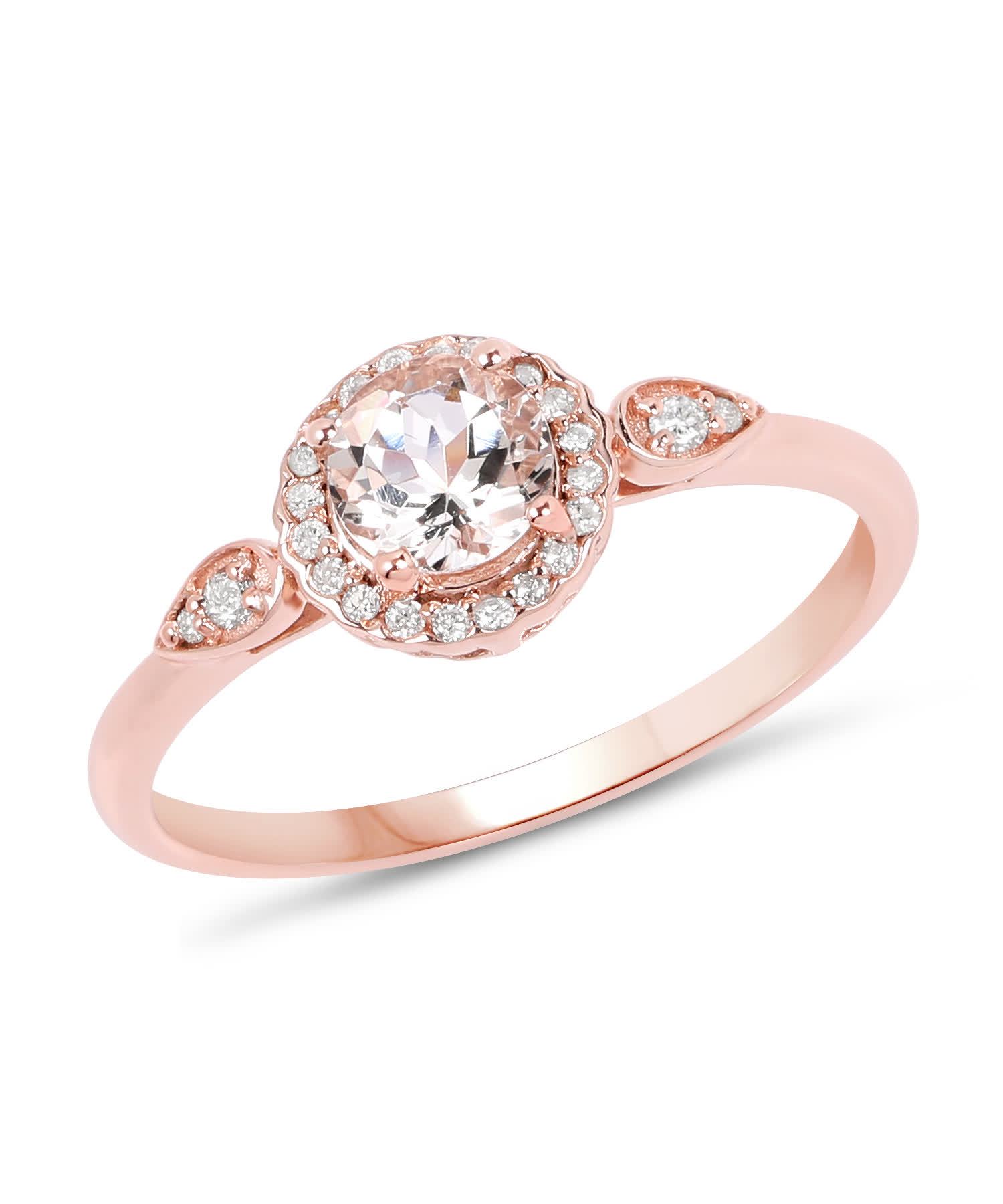 0.50ctw Natural Pink Morganite and Diamond 14k Gold Halo Right Hand Ring View 1