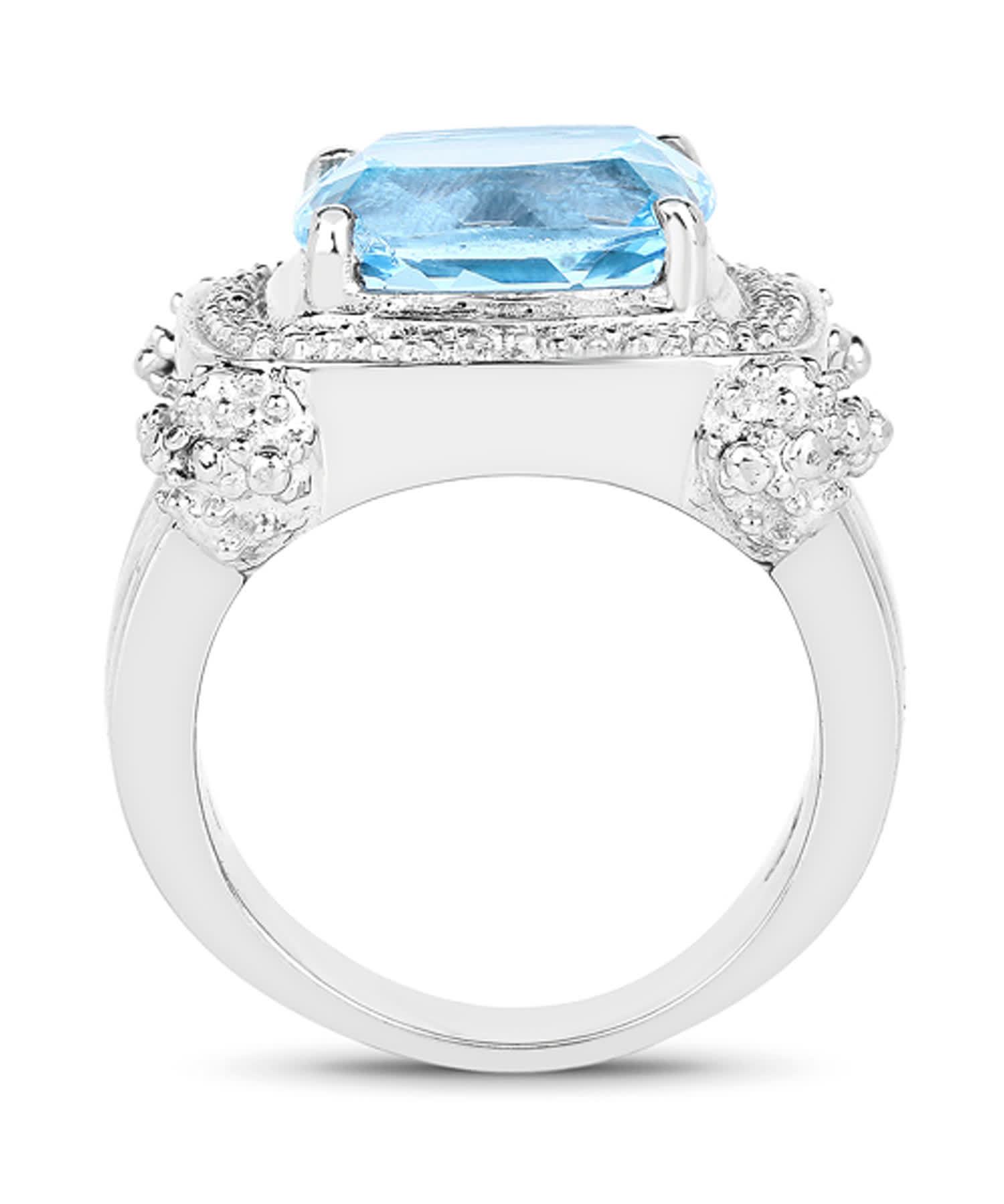 4.90ctw Natural Sky Blue Topaz Rhodium Plated Cocktail Ring View 2