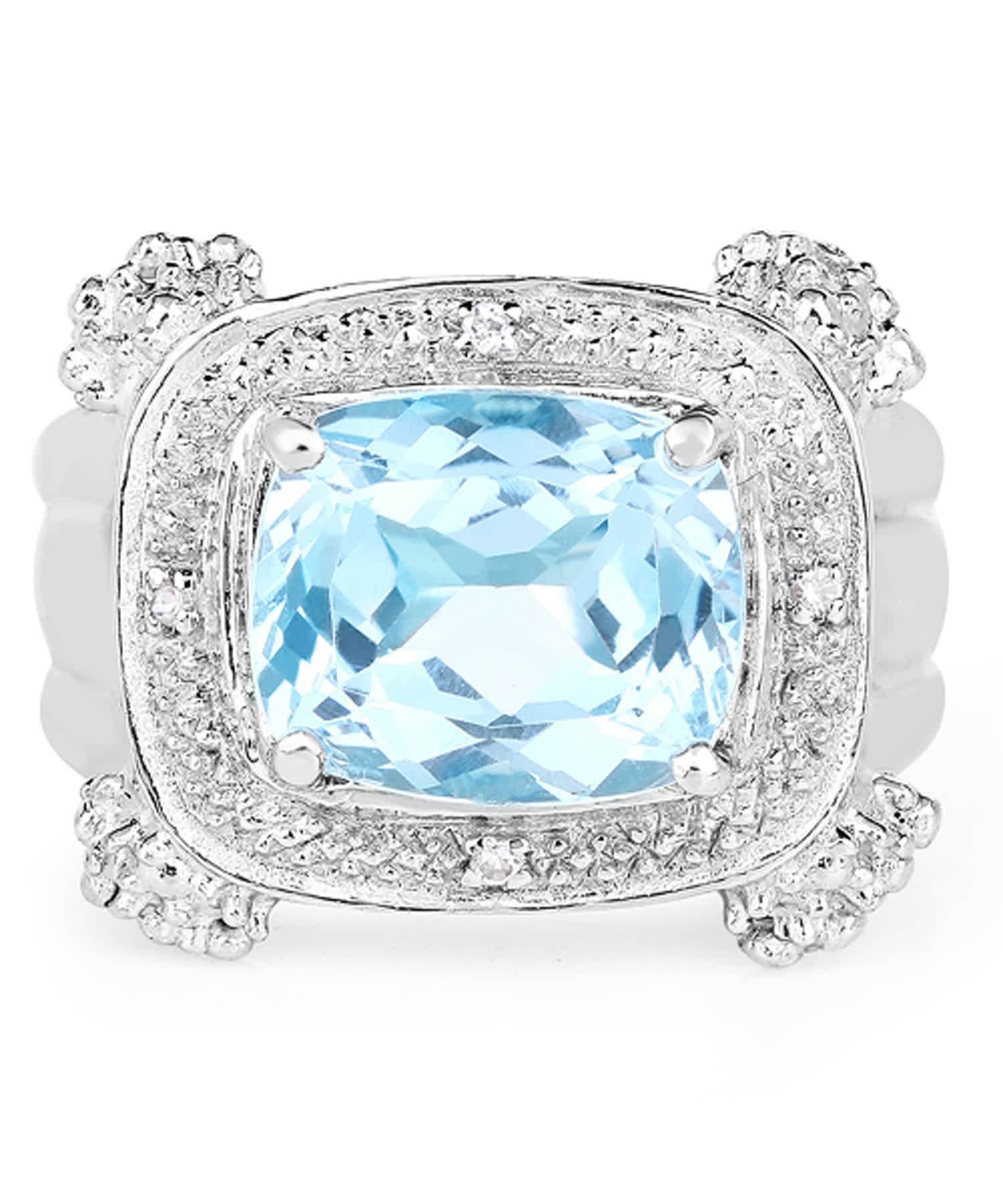 4.90ctw Natural Sky Blue Topaz Rhodium Plated Cocktail Ring View 3