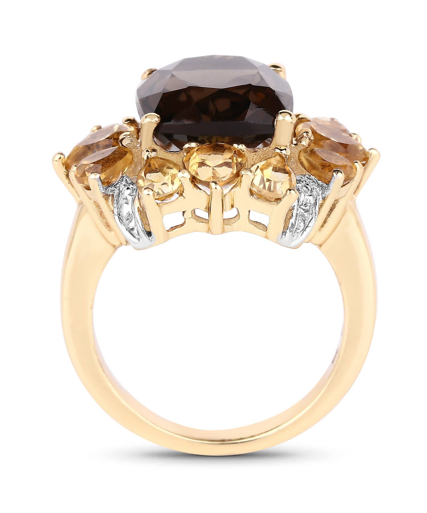 7.10ctw Natural Smoky Quartz, Golden Citrine and Topaz 14k Gold Plated Cocktail Ring View 2