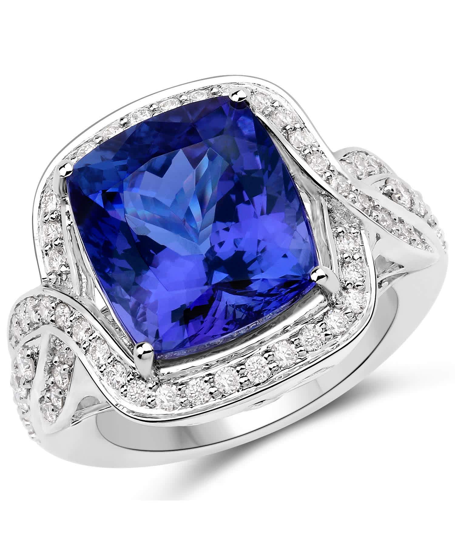 13.74ctw Natural Superior Tanzanite and Diamond 18k Gold Cocktail Ring View 1