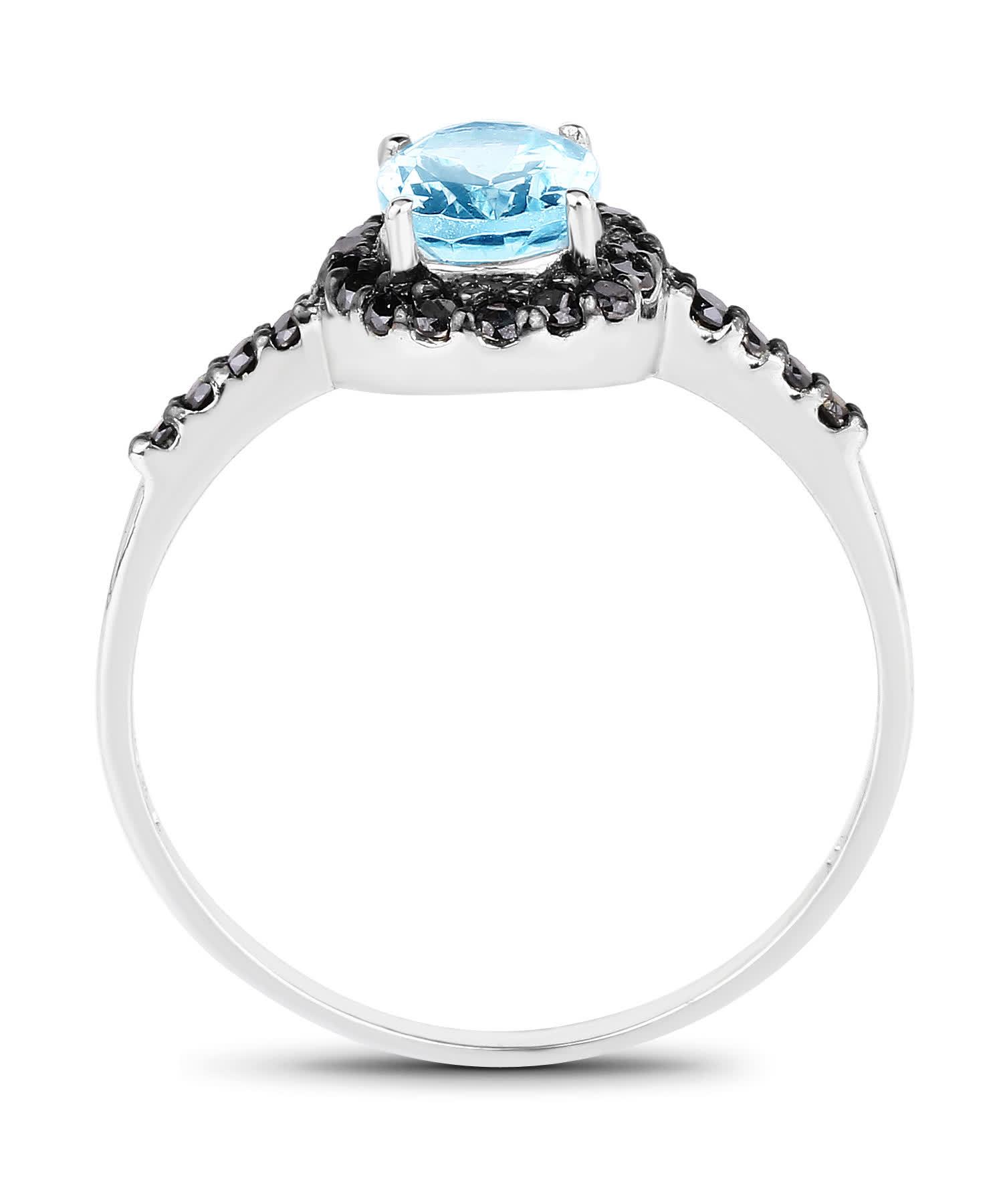 0.95ctw Natural Icy Sky Blue Aquamarine and Black Diamond 10k Gold Halo Right Hand Ring View 2