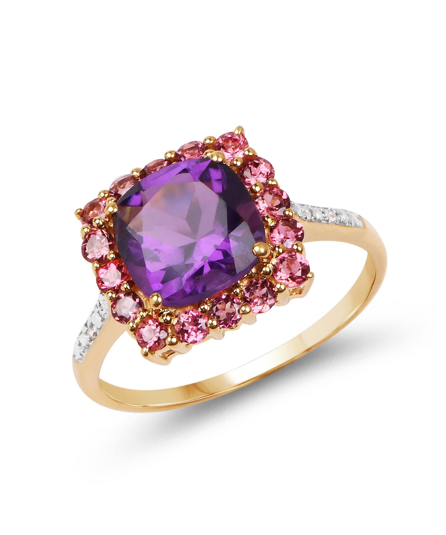 2.38ctw Natural Amethyst, Pink Tourmaline and Diamond 10k Gold Ring View 1
