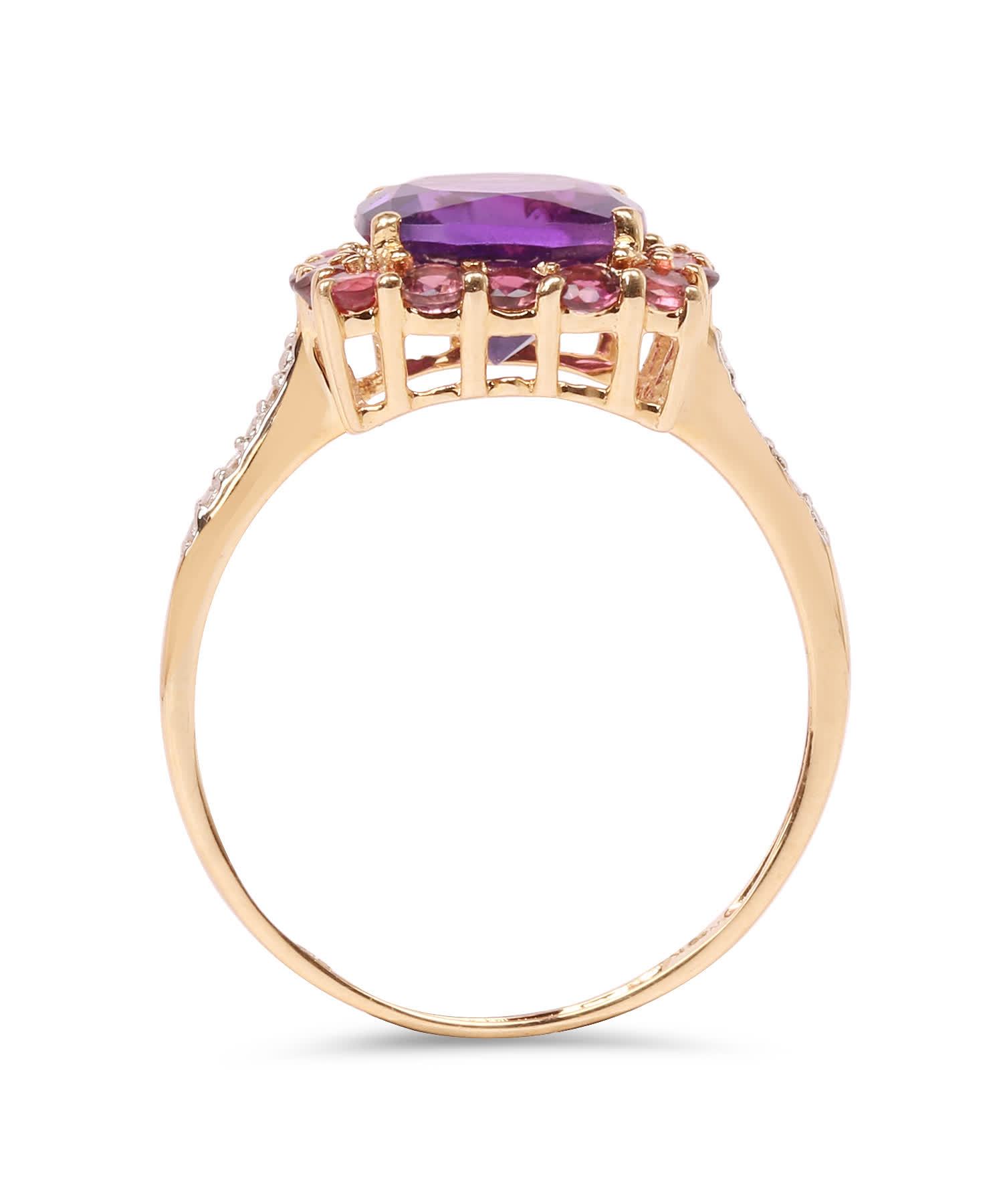 2.38ctw Natural Amethyst, Pink Tourmaline and Diamond 10k Gold Ring View 2