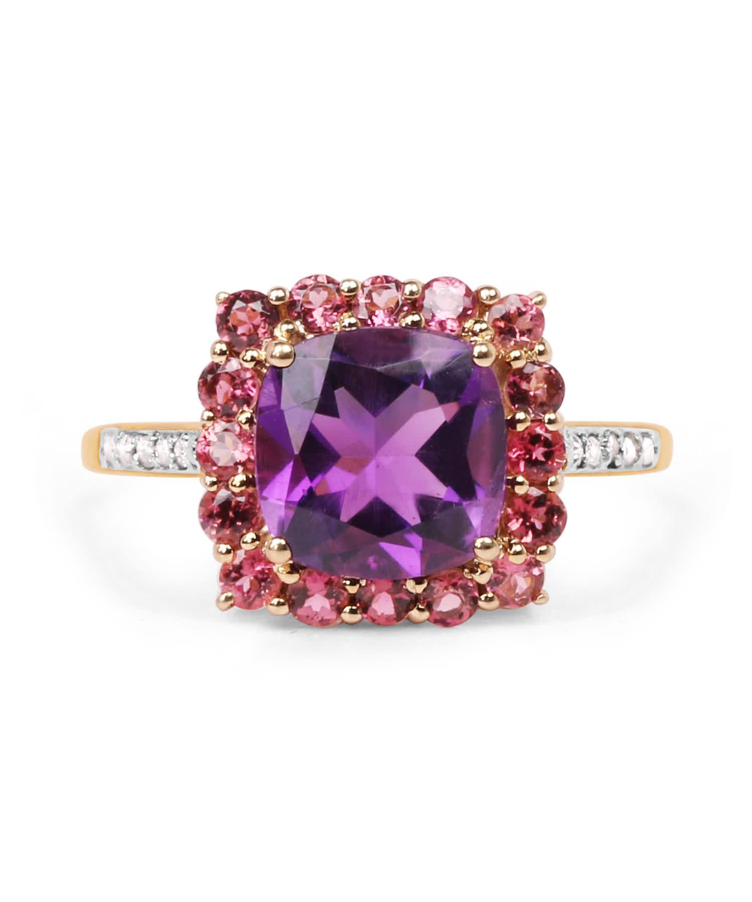 2.38ctw Natural Amethyst, Pink Tourmaline and Diamond 10k Gold Ring View 3