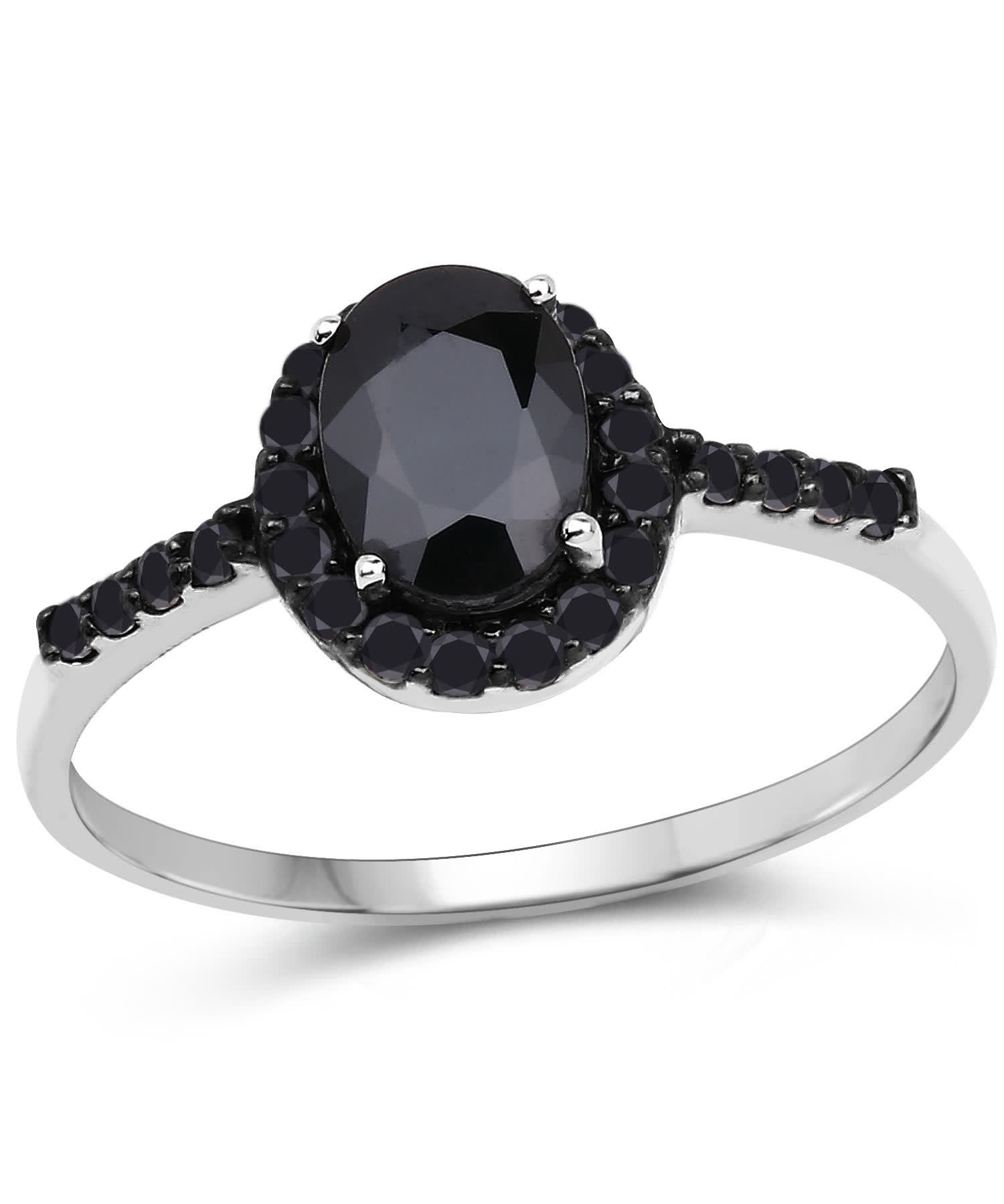 ctw Natural Black Sapphire and Black Diamond 10k Gold Halo Right Hand Ring