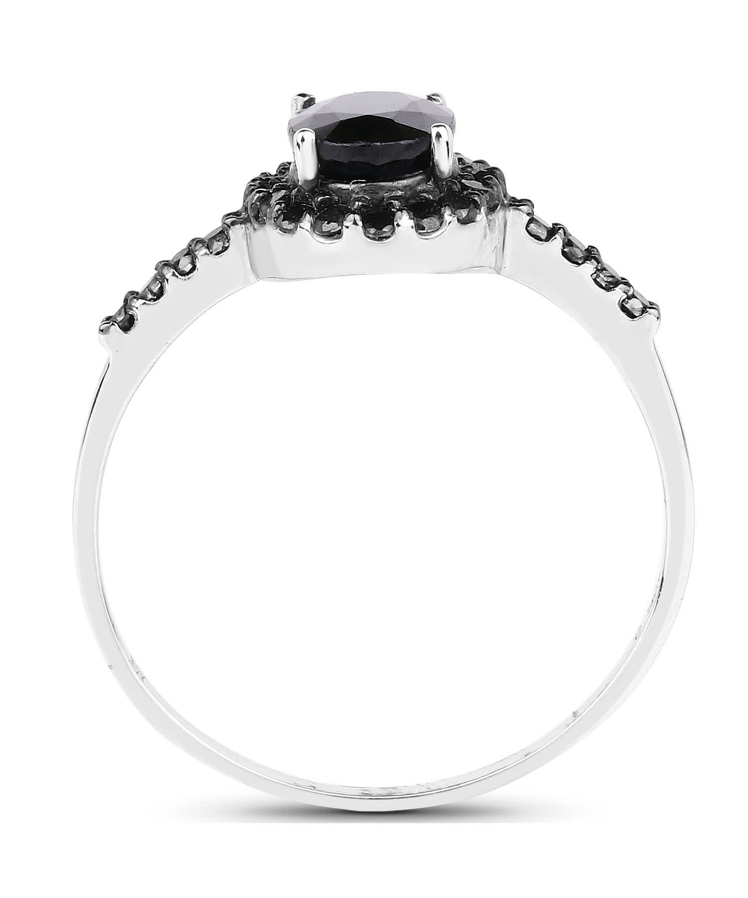 1.15ctw Natural Black Sapphire and Black Diamond 10k Gold Halo Right Hand Ring View 2