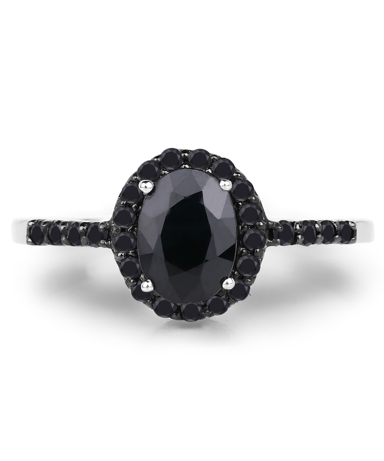 1.15ctw Natural Black Sapphire and Black Diamond 10k Gold Halo Right Hand Ring View 3