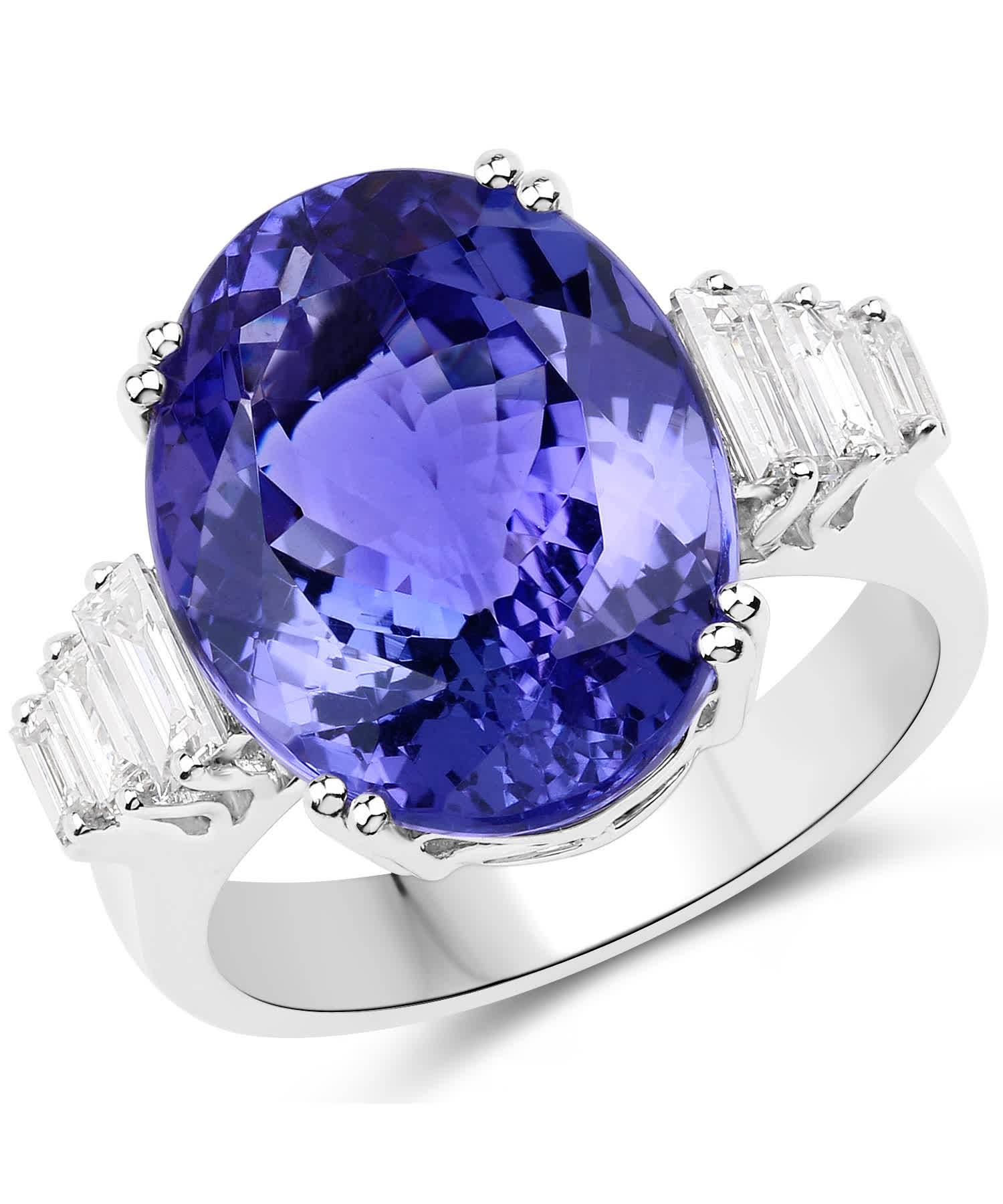 13.95ctw Natural Fine Tanzanite and Diamond 18k Gold Fashion Cocktail Ring View 1